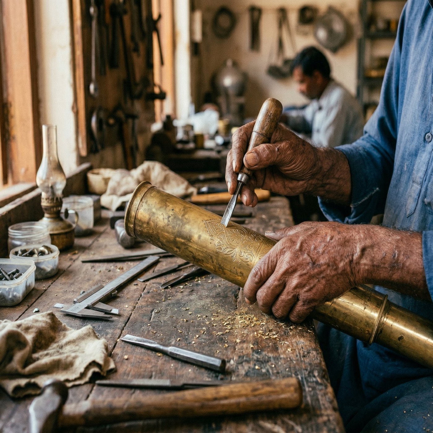 Craftsman engraving brass telescope, Roorkee