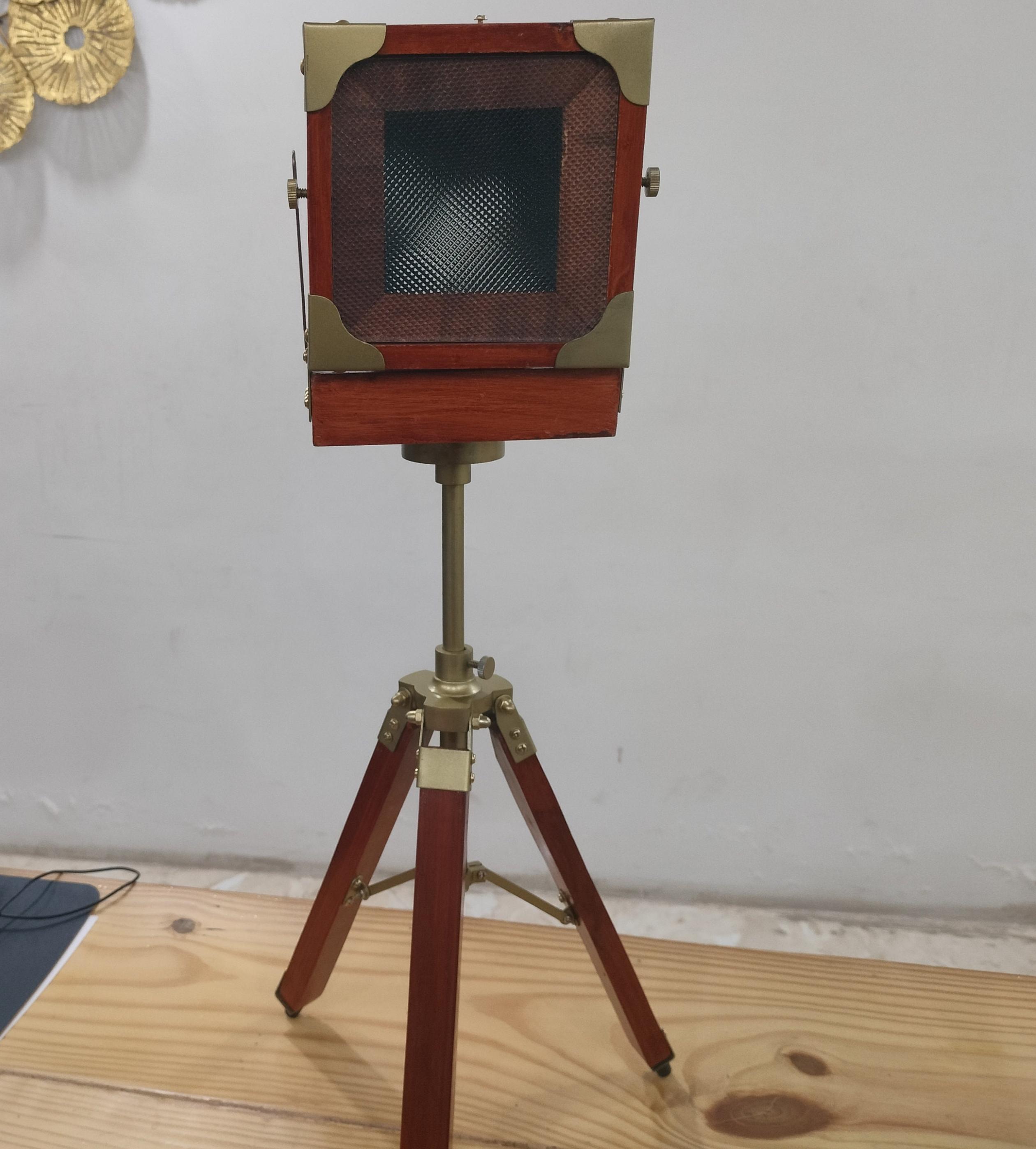 Brass & Wood Camera on Rustic Tripod view 7