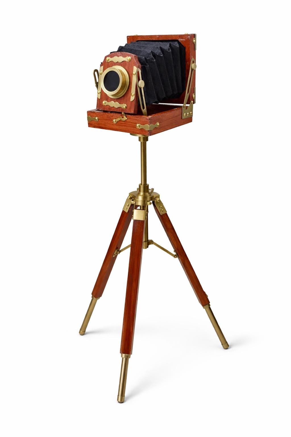 Brass & Wood Camera on Rustic Tripod view 10