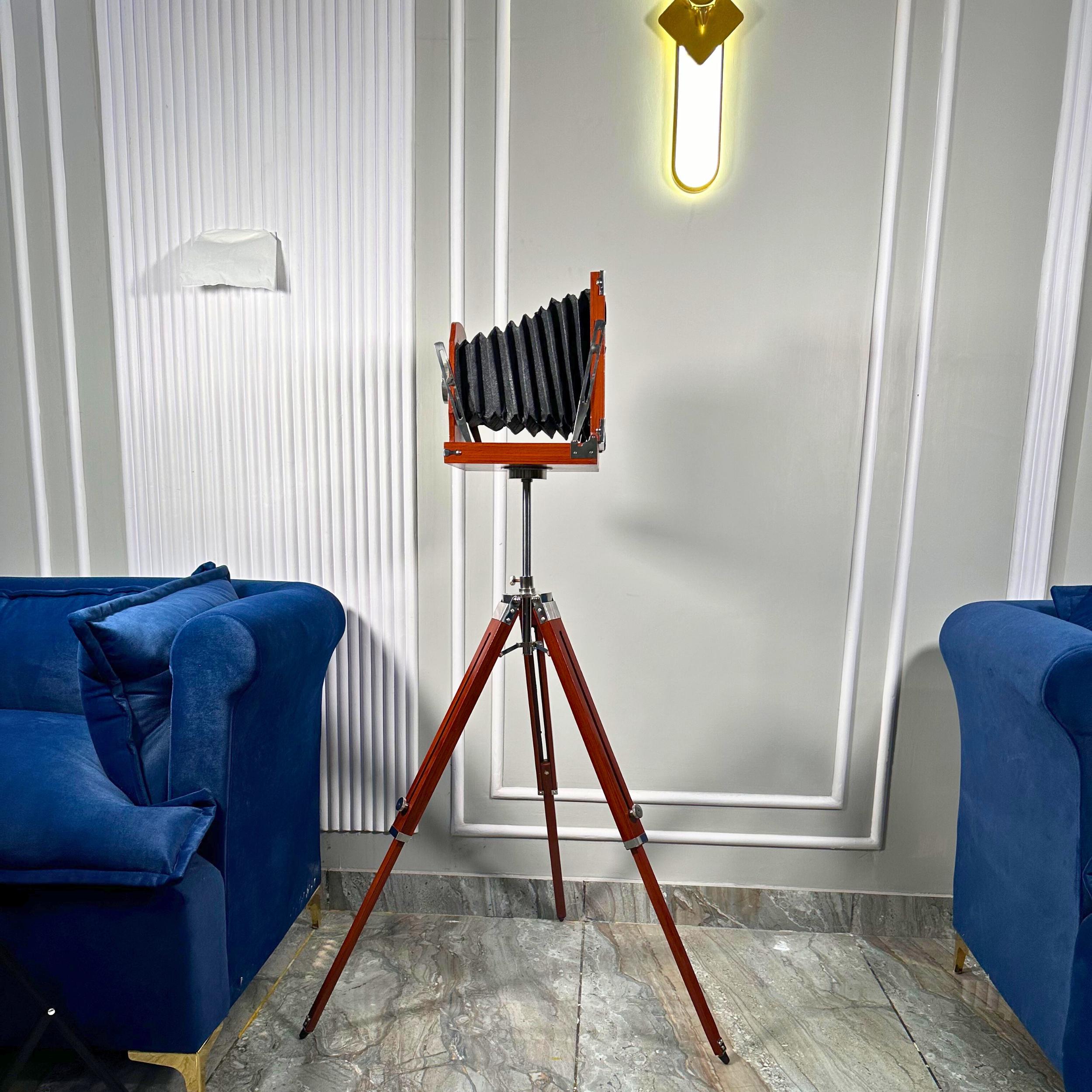 Large Wooden Bellows Camera on Tripod Stand view 2