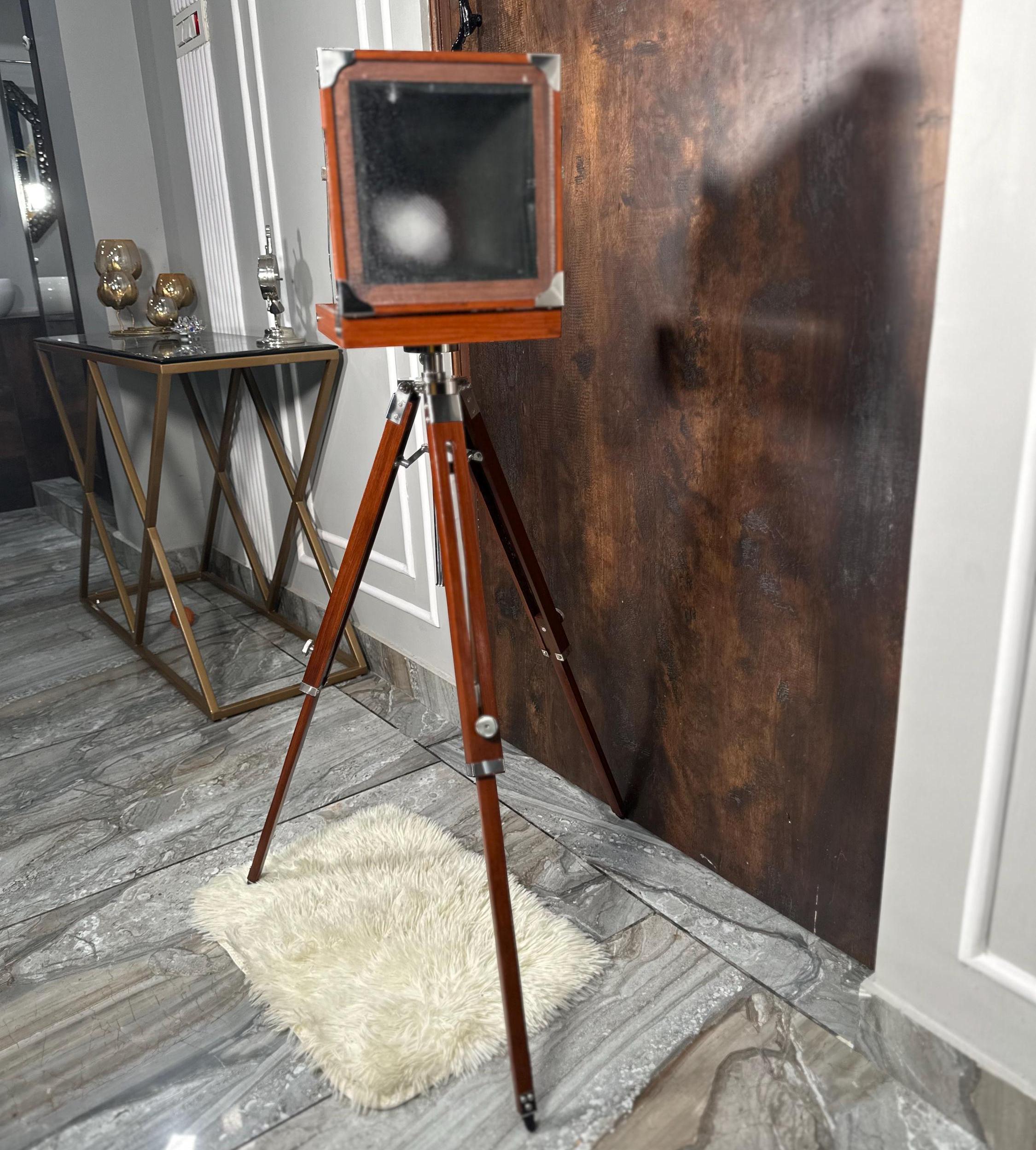Large Wooden Bellows Camera on Tripod Stand view 10