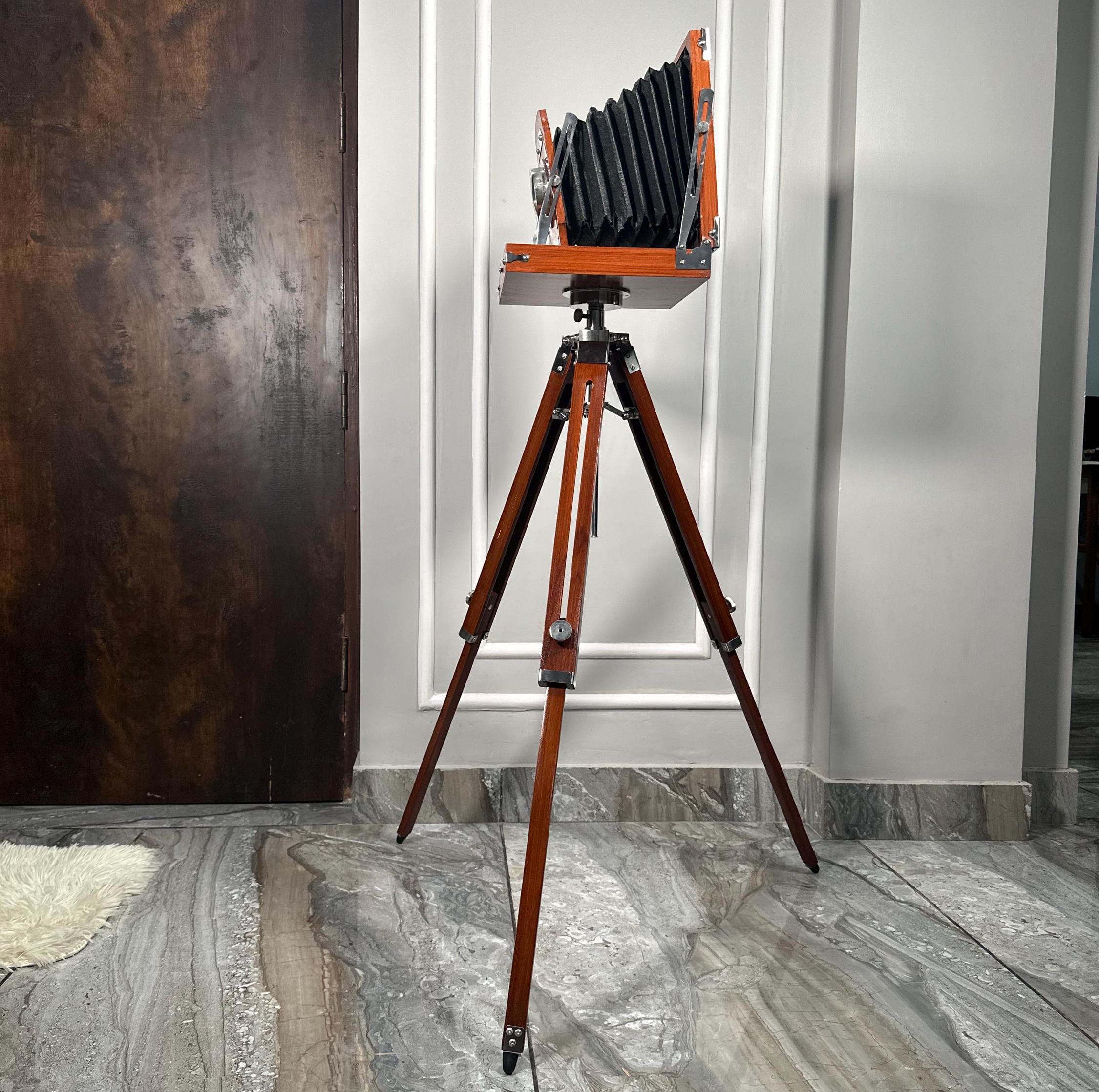 Classic Wooden Camera on Decorative Tripod view 3