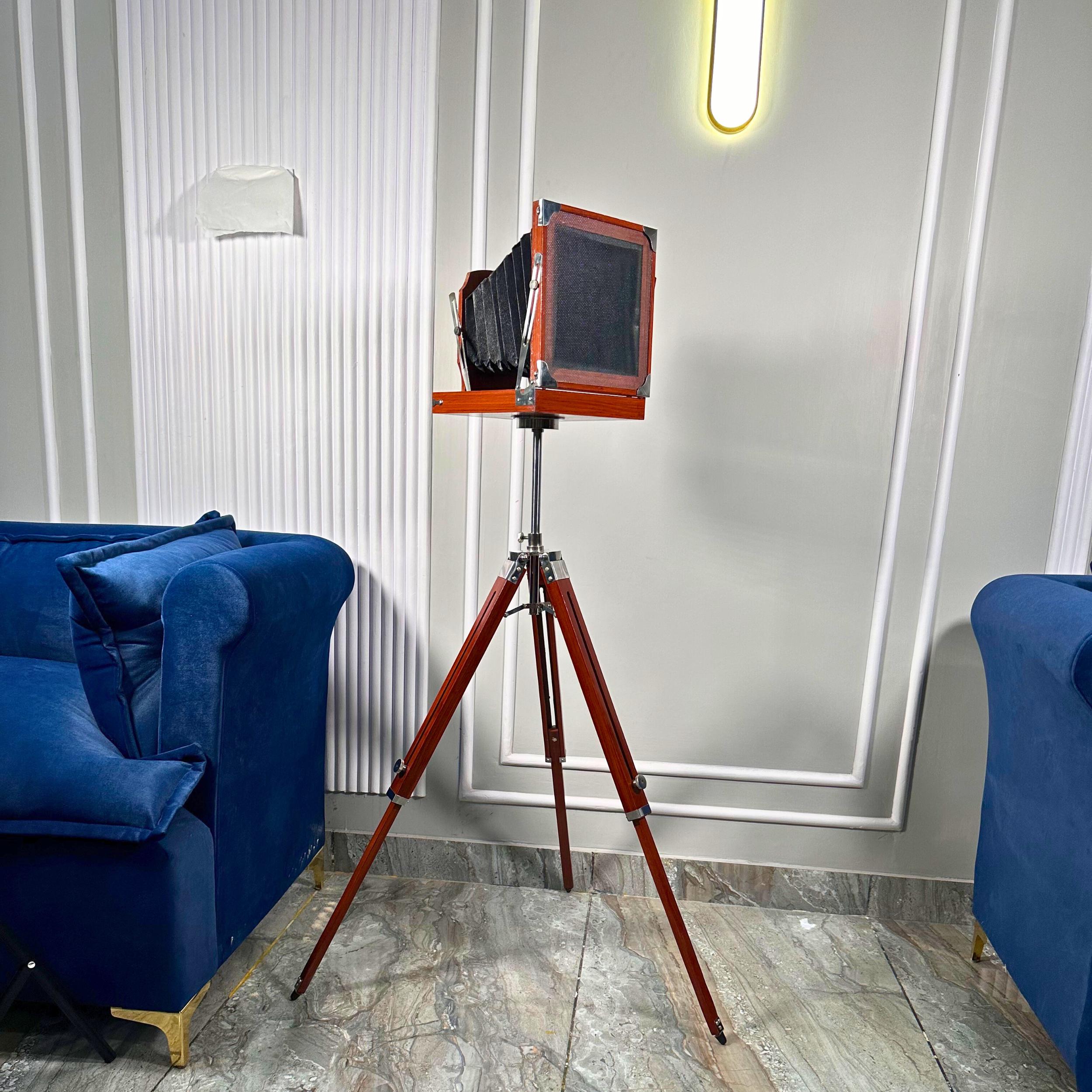 Classic Wooden Camera on Decorative Tripod view 4
