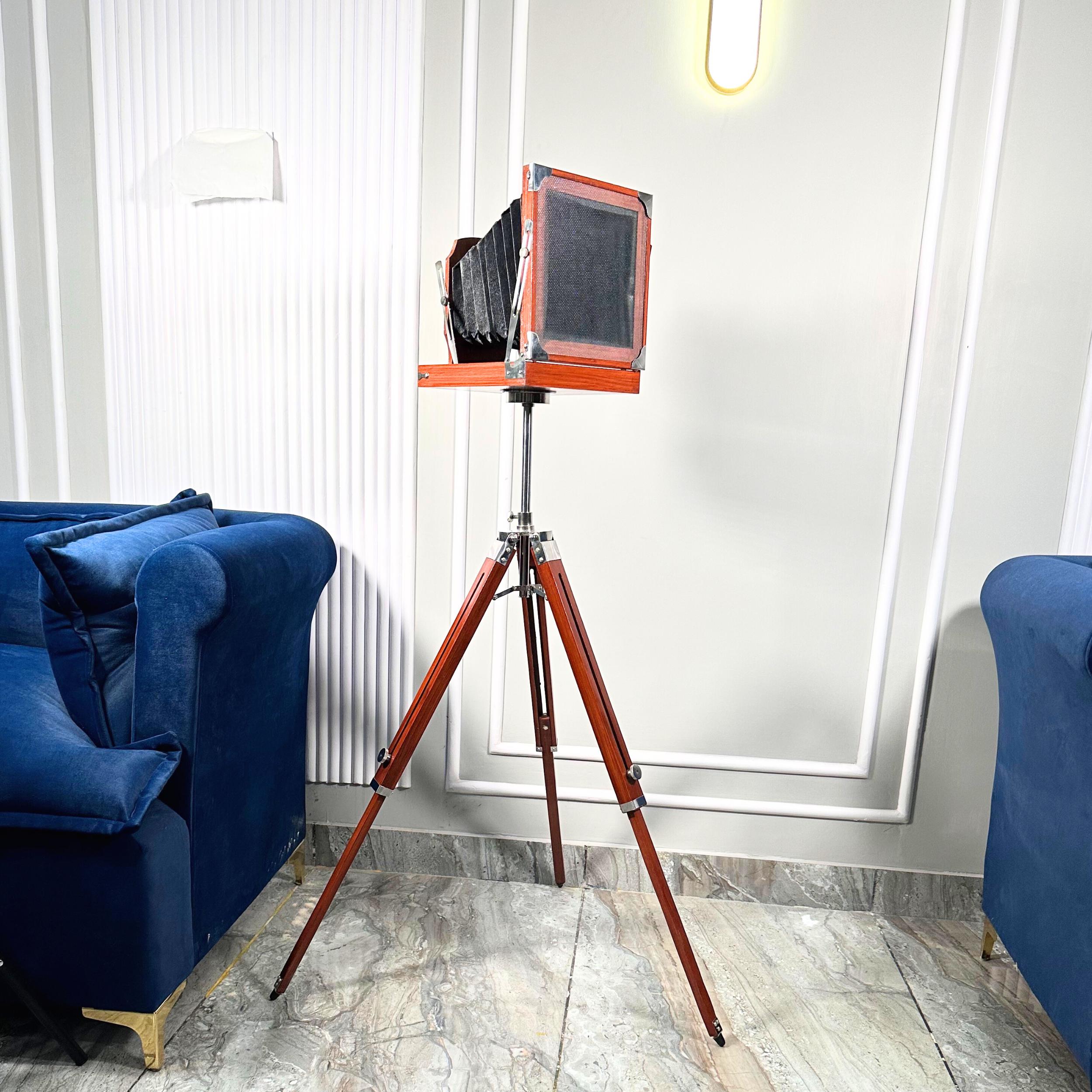 Classic Wooden Camera on Decorative Tripod view 7