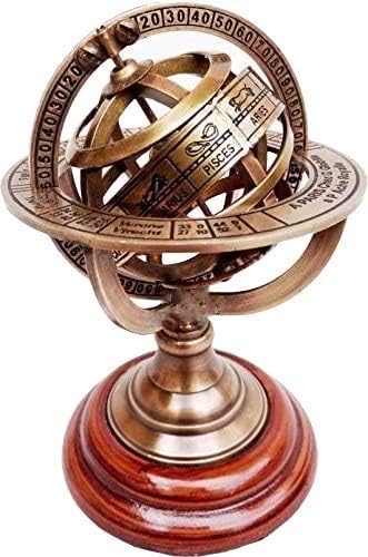 Miniature Brass Armillary Sphere on Wooden Base view 2