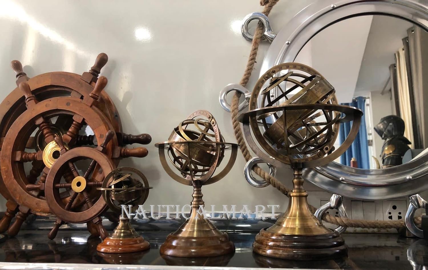 Brass Armillary Sphere on Rosewood Base view 4