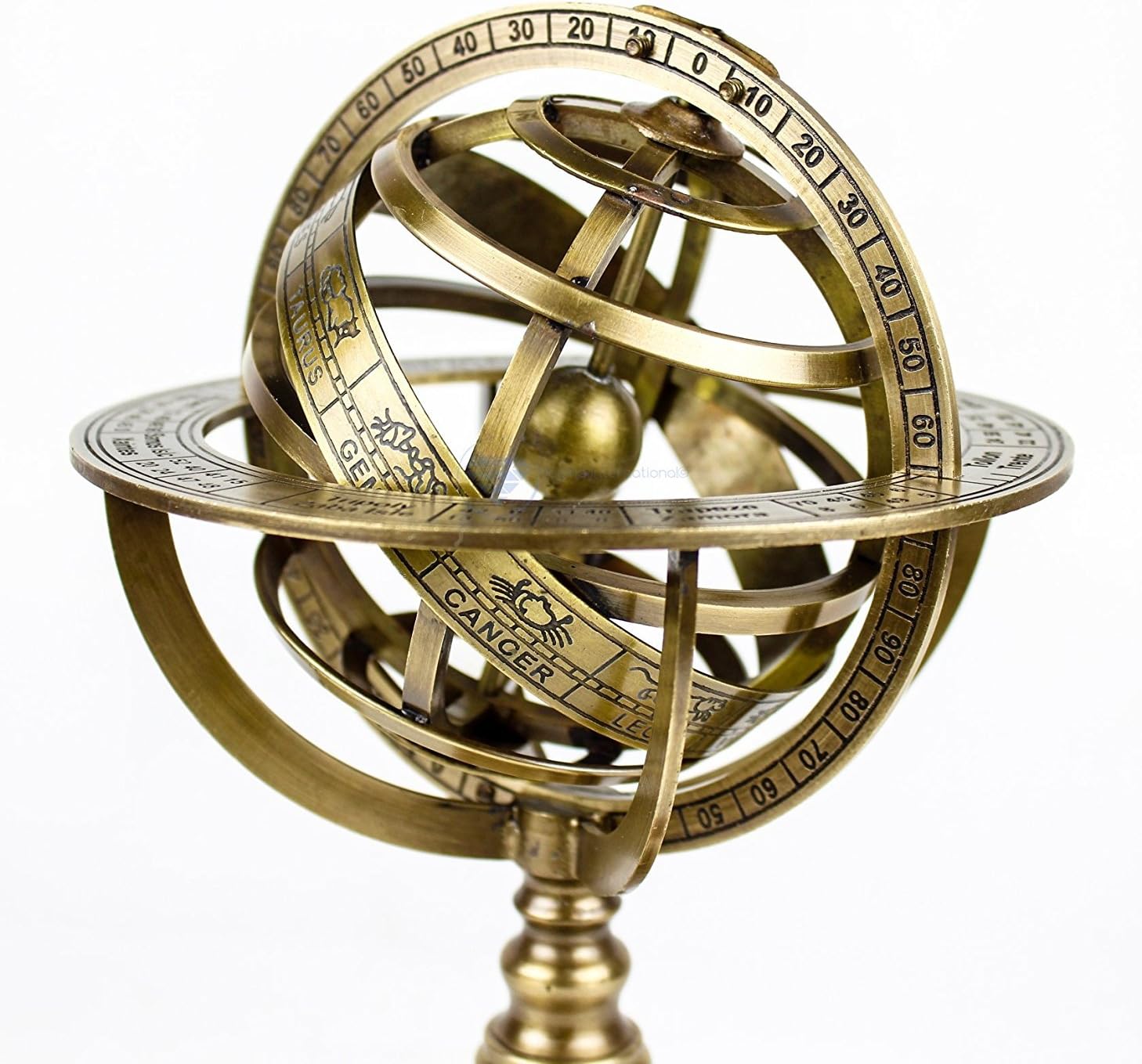 Brass Armillary Sphere on Lacquered Hardwood view 2