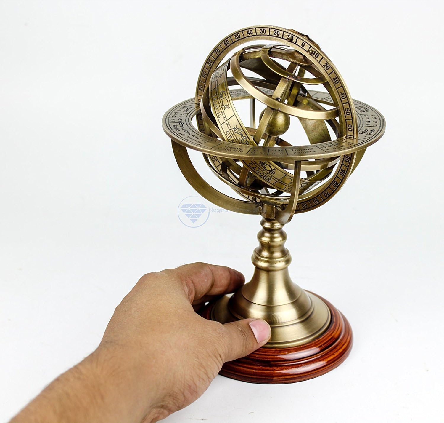 Brass Armillary Sphere on Lacquered Hardwood view 5