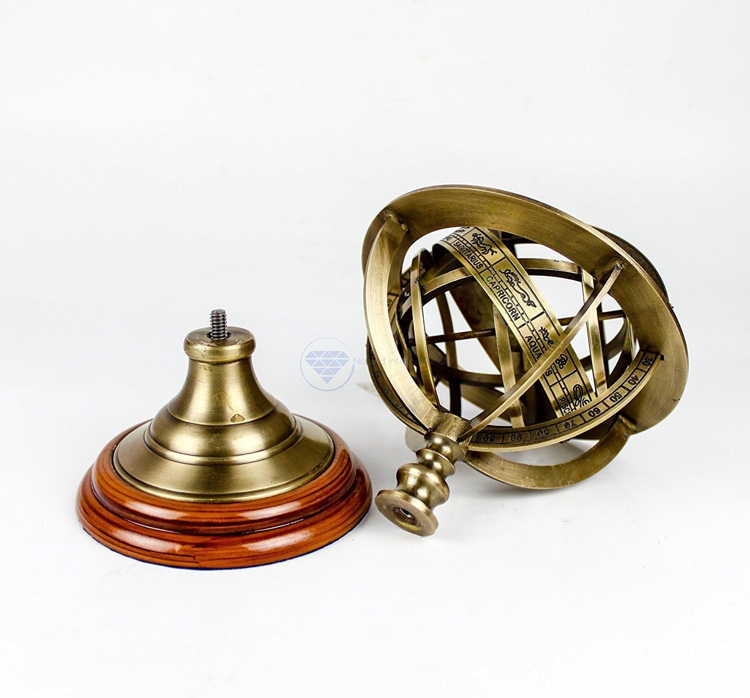 Brass Armillary Sphere on Lacquered Hardwood view 7