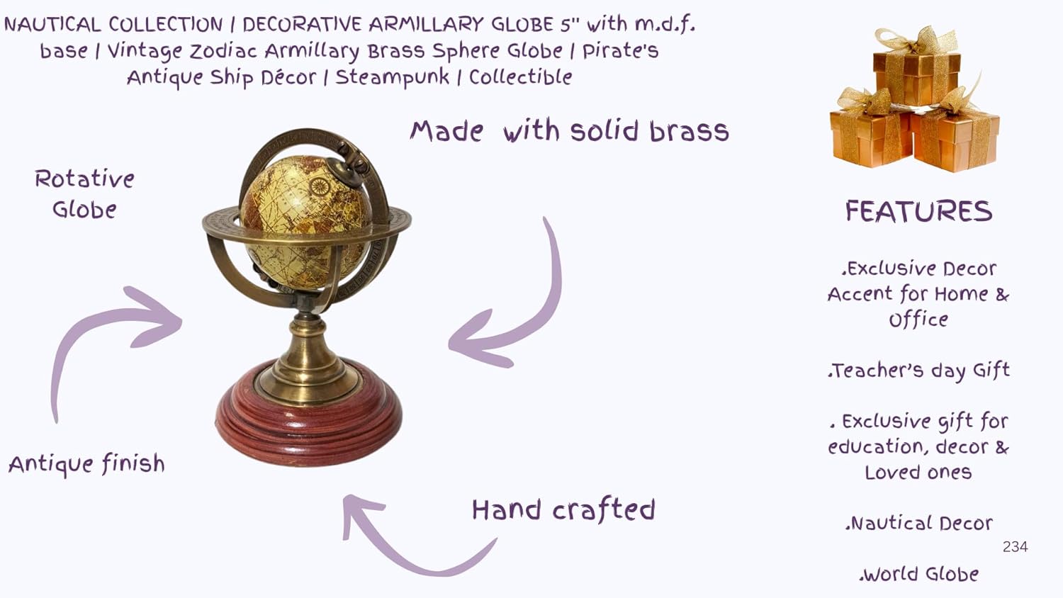 Brass Armillary Globe on MDF Base view 4