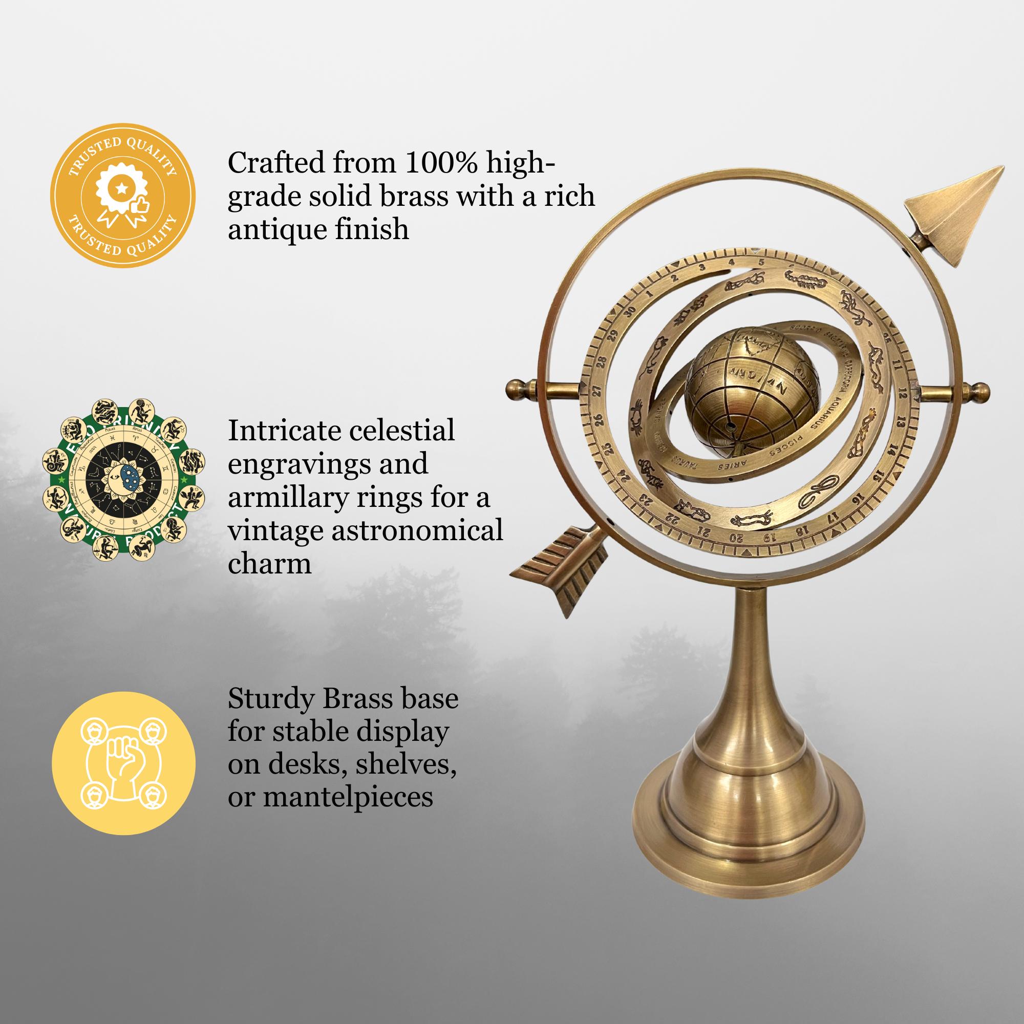 All-Brass Armillary Sphere with Pierced Arrow view 3