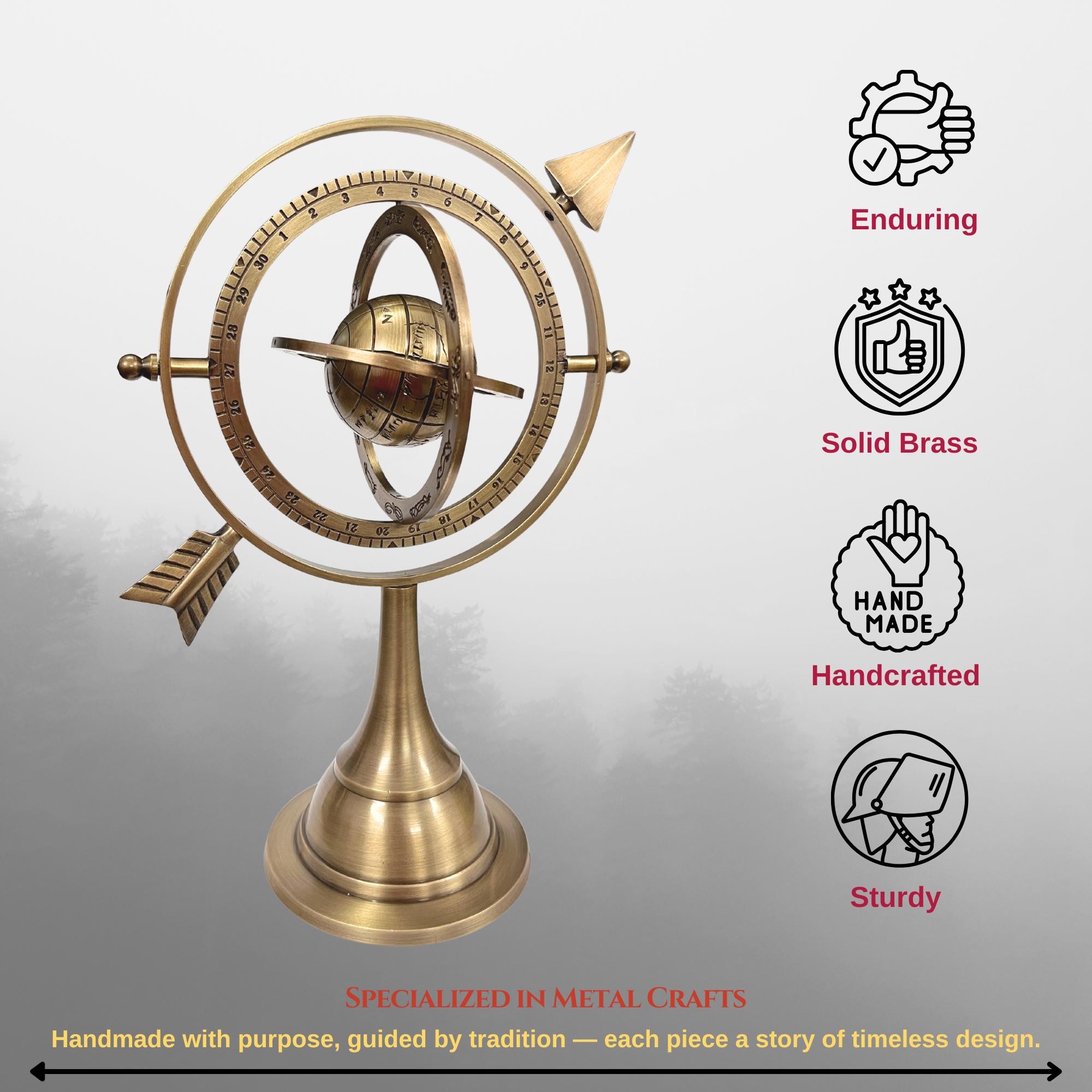 All-Brass Armillary Sphere with Pierced Arrow view 5