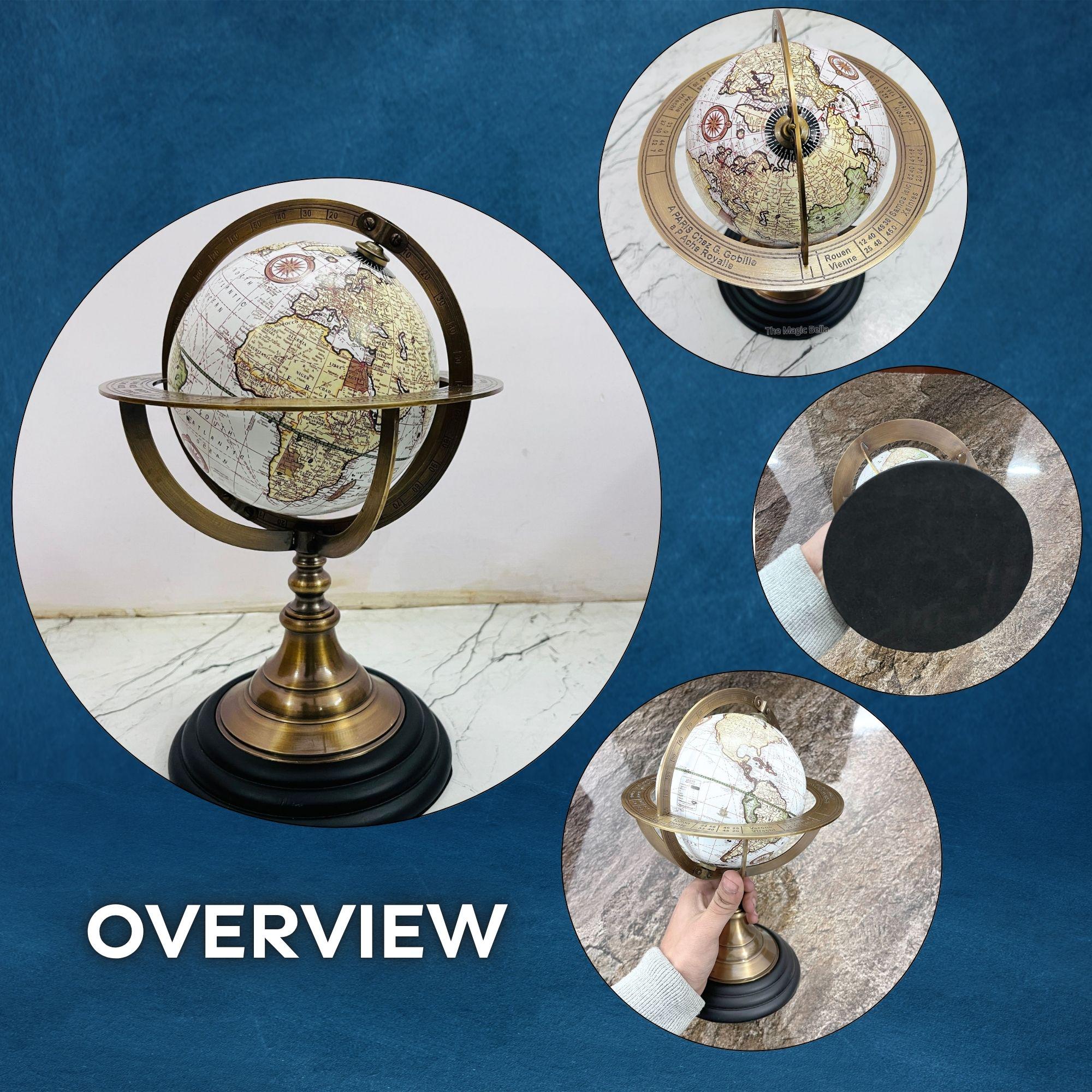 Handmade Brass Armillary Sphere Globe with Black Wooden Base view 10