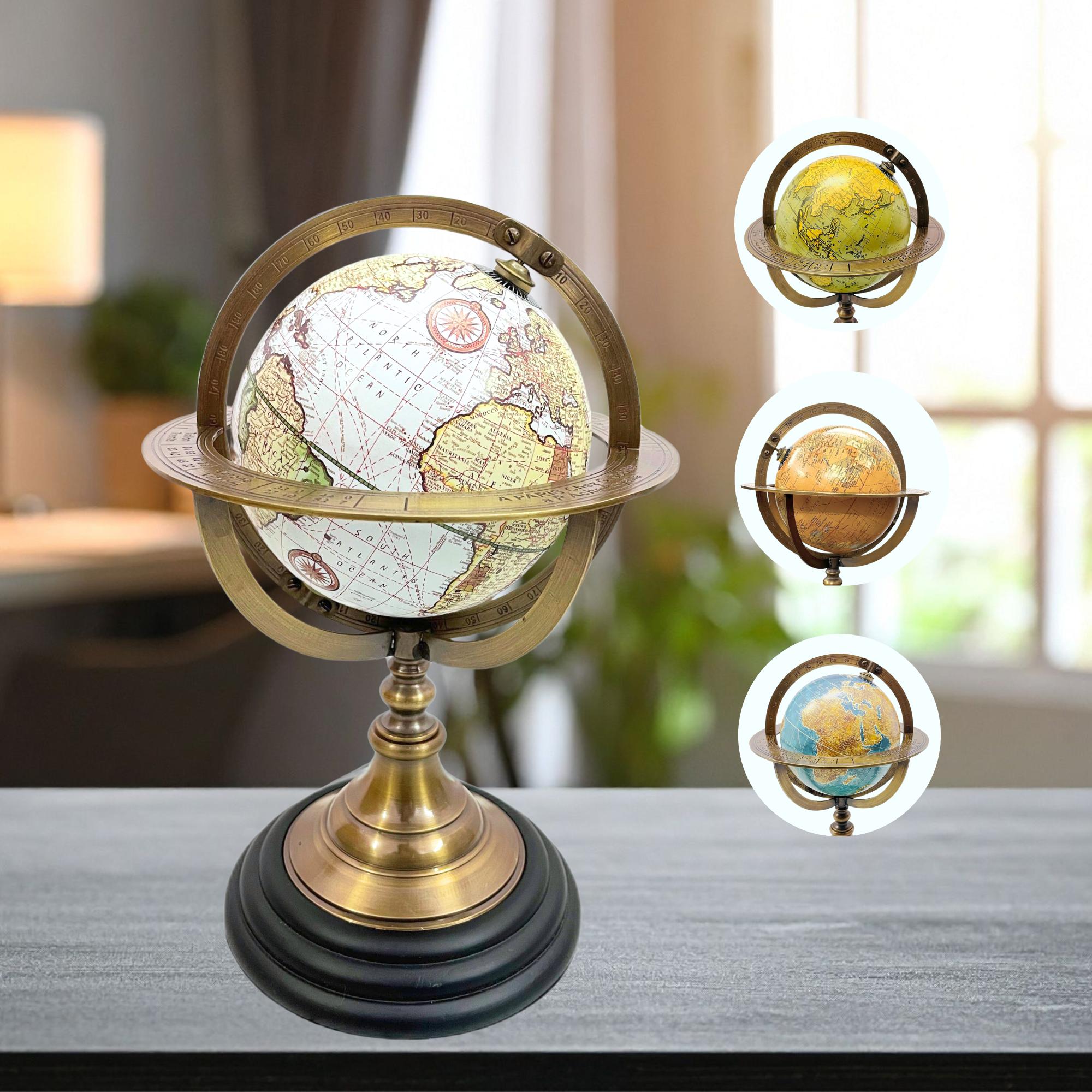 Handmade Brass Armillary Sphere Globe with Black Wooden Base view 12