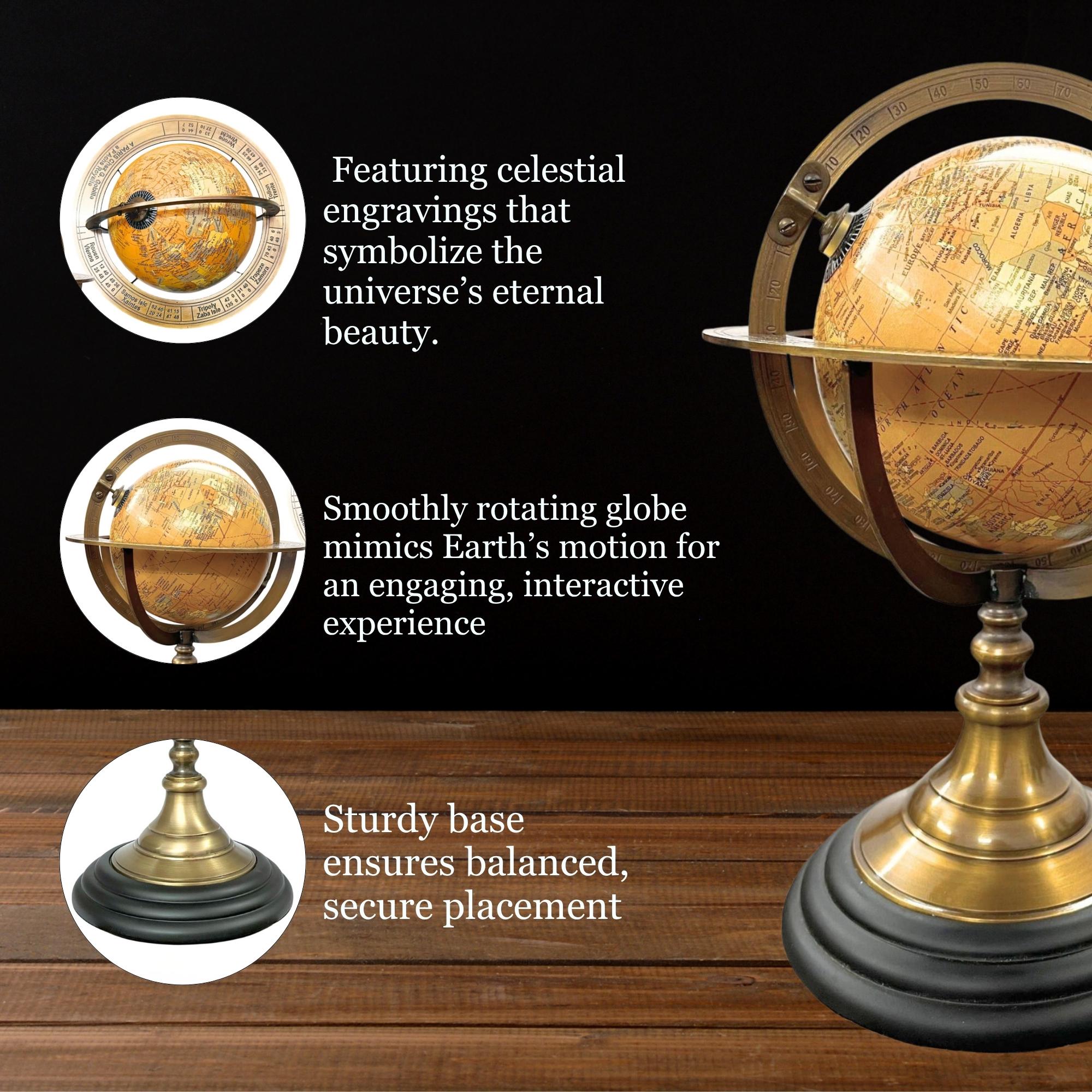 Brass Armillary Globe on Black Wooden Base view 4