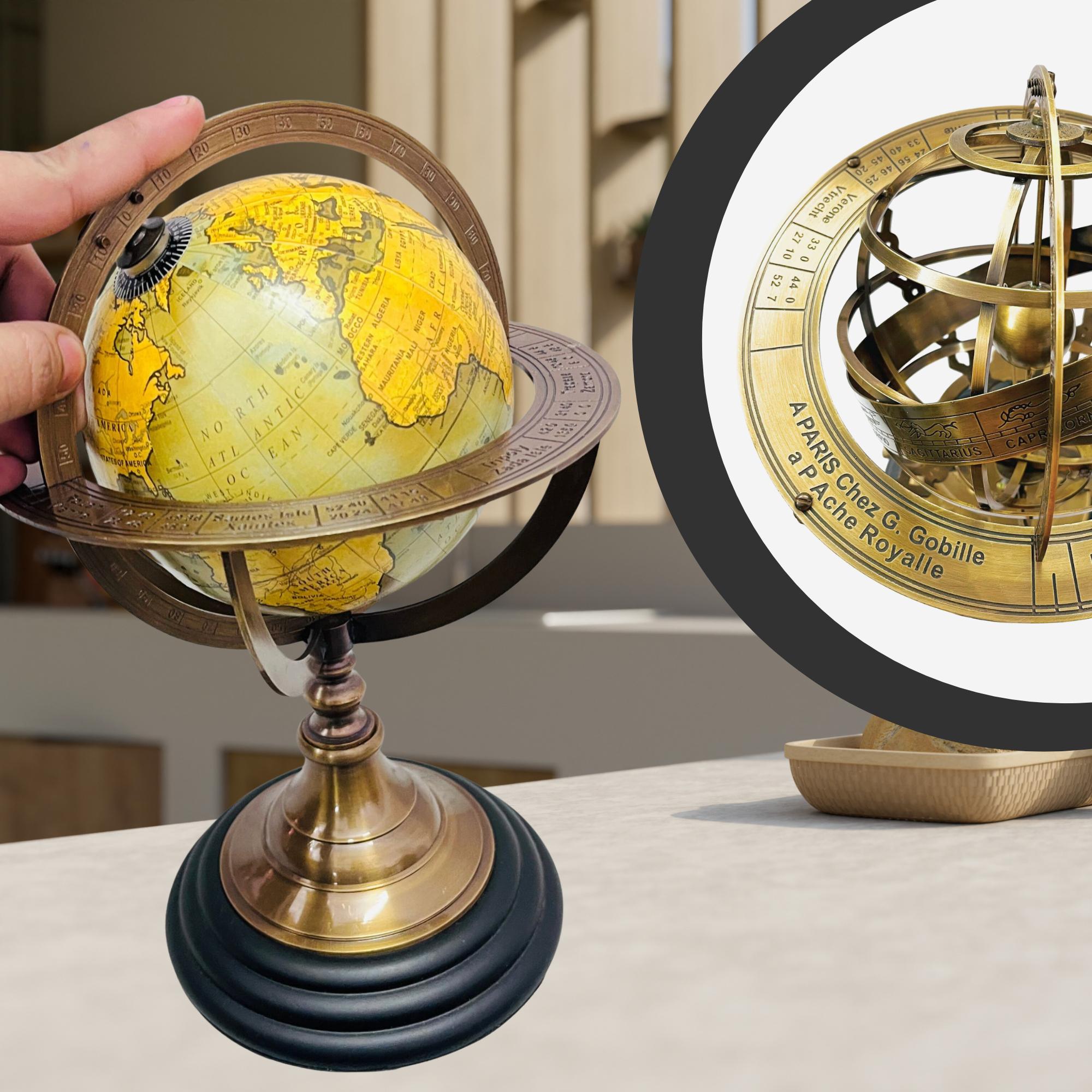 Brass Armillary Globe on Black Wooden Base view 5
