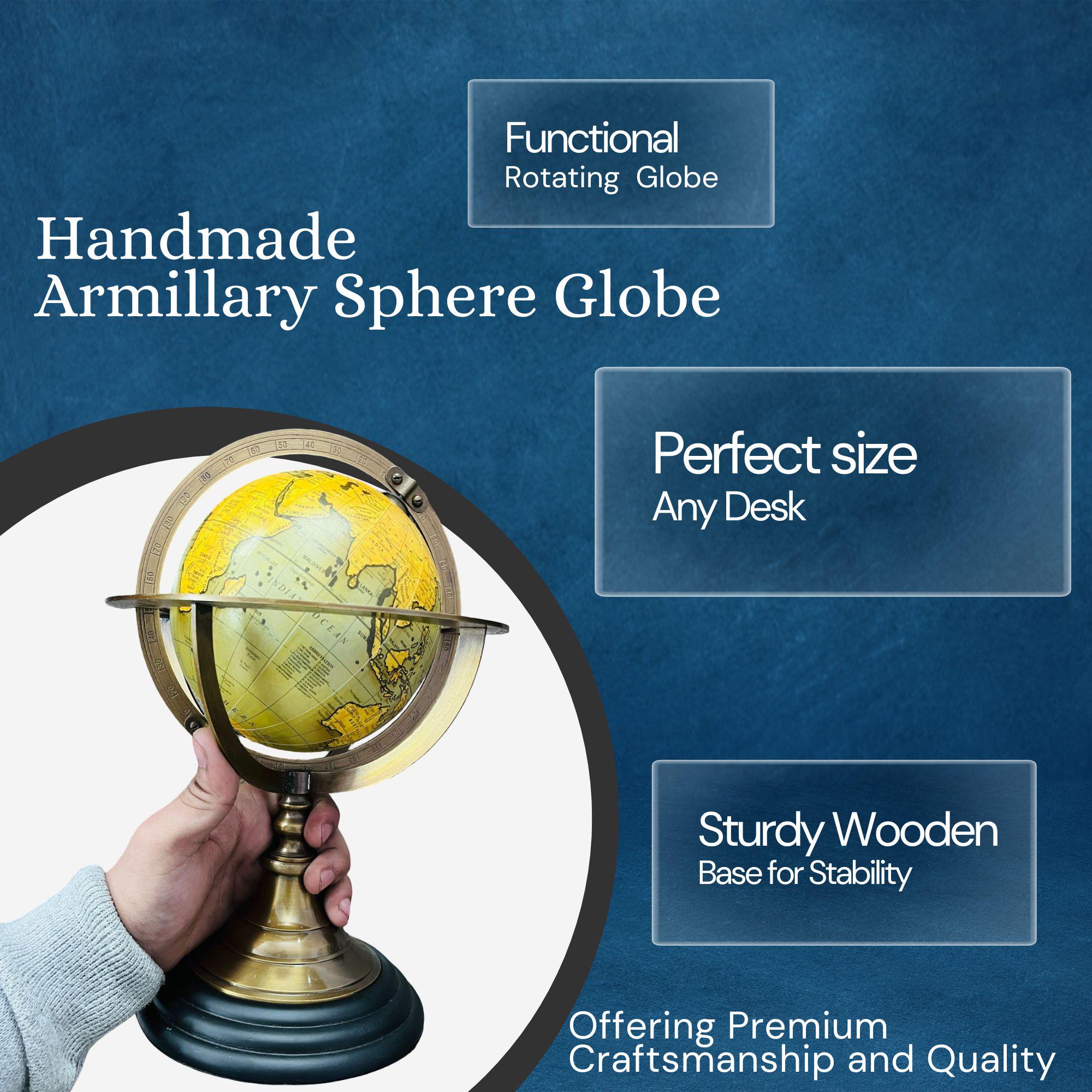 Brass Armillary Globe on Black Wooden Base view 6