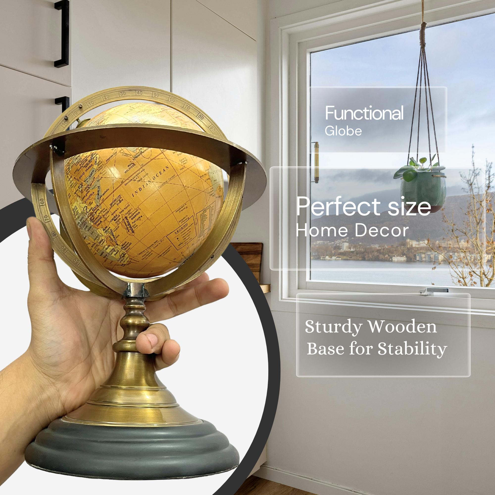 Brass Armillary Globe on Black Wooden Base view 9