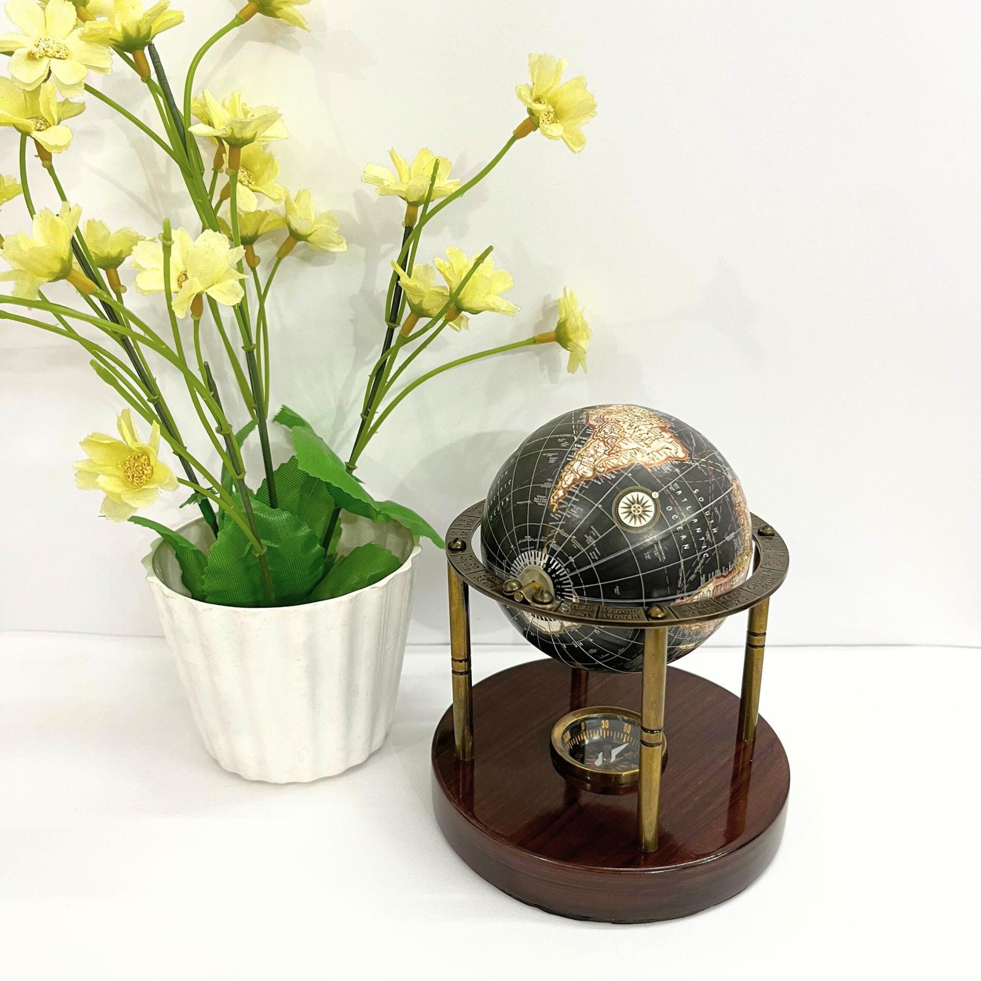 Vintage Brass Armillary Globe with Compass Base view 3