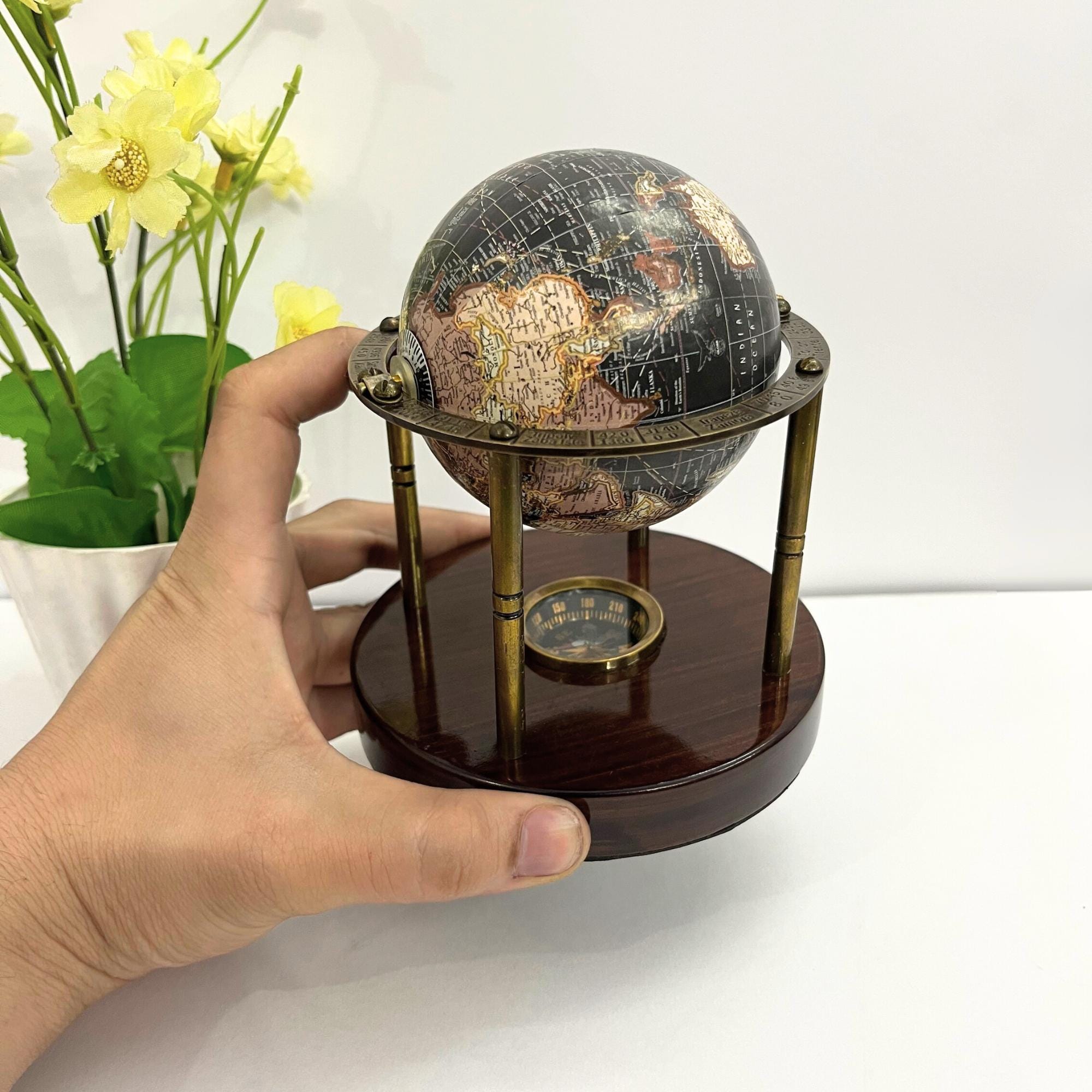 Vintage Brass Armillary Globe with Compass Base view 13