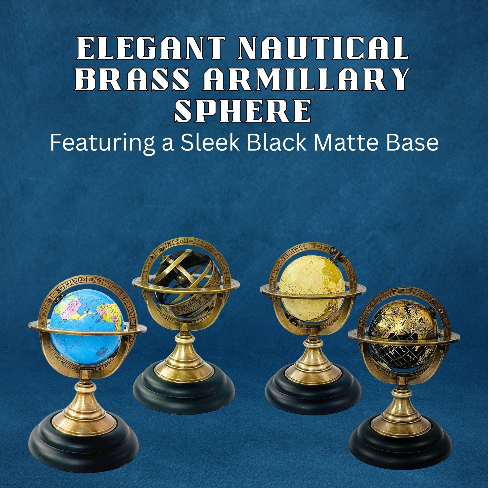 Handmade Brass Armillary Sphere on Black Wooden Base view 7