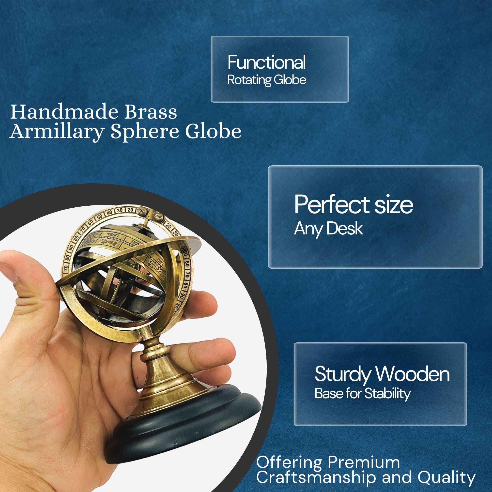 Handmade Brass Armillary Sphere on Black Wooden Base view 8