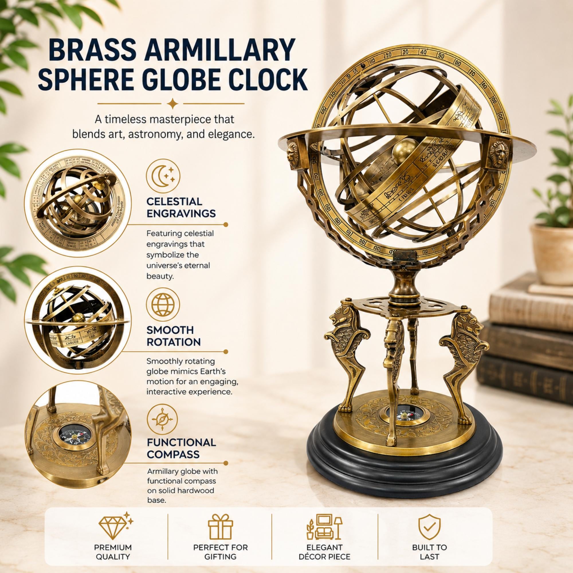 Zodiac Armillary Sphere on Four-Horse Compass Base view 6