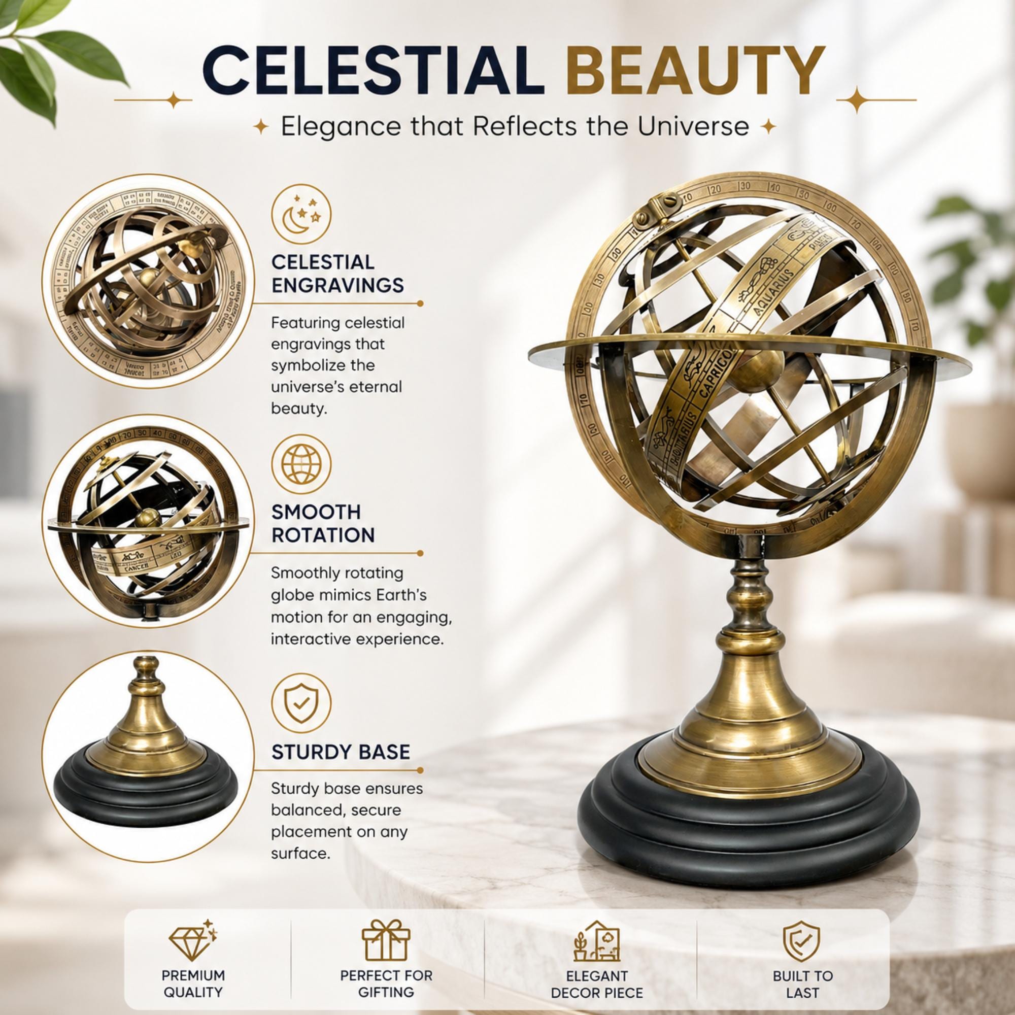Zodiac Armillary Sphere on Four-Horse Compass Base view 8