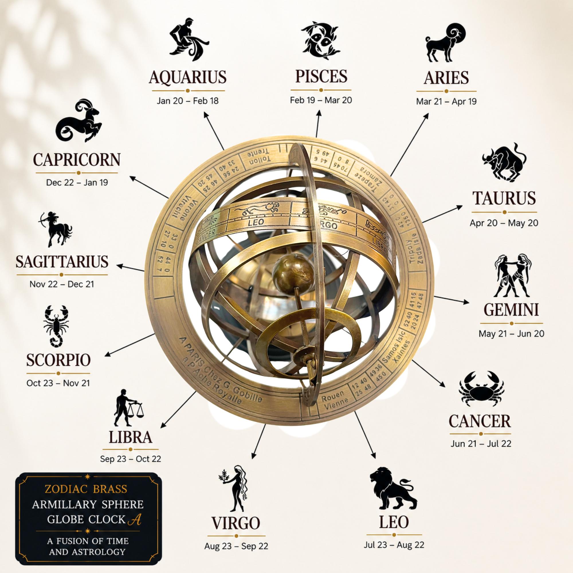 Zodiac Armillary Sphere on Four-Horse Compass Base view 11