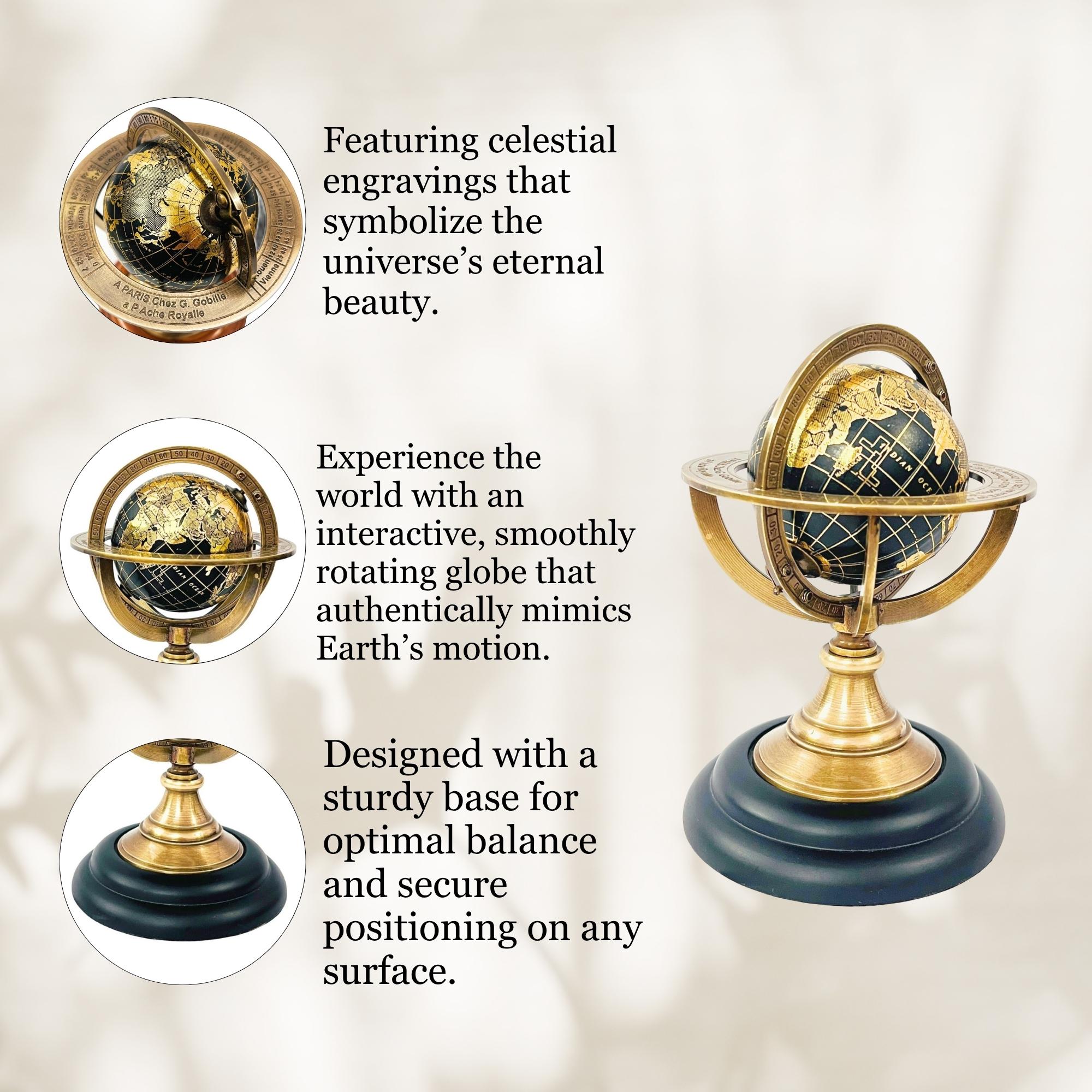 Vintage Brass Armillary Sphere Globe on Rosewood Base view 3