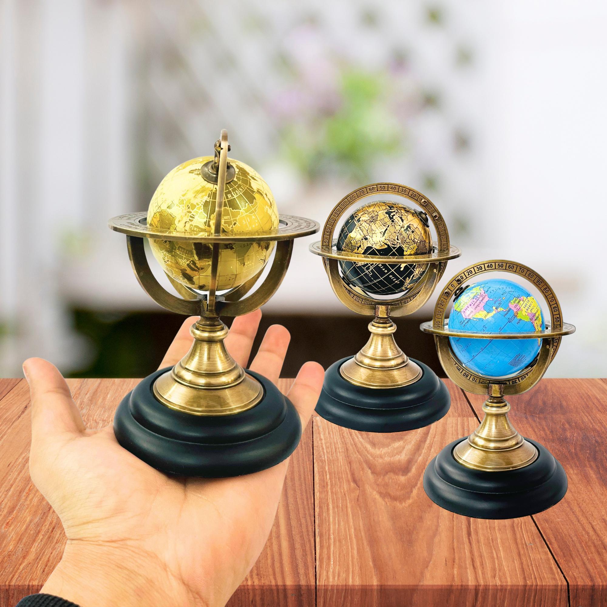 Vintage Brass Armillary Sphere Globe on Rosewood Base view 9