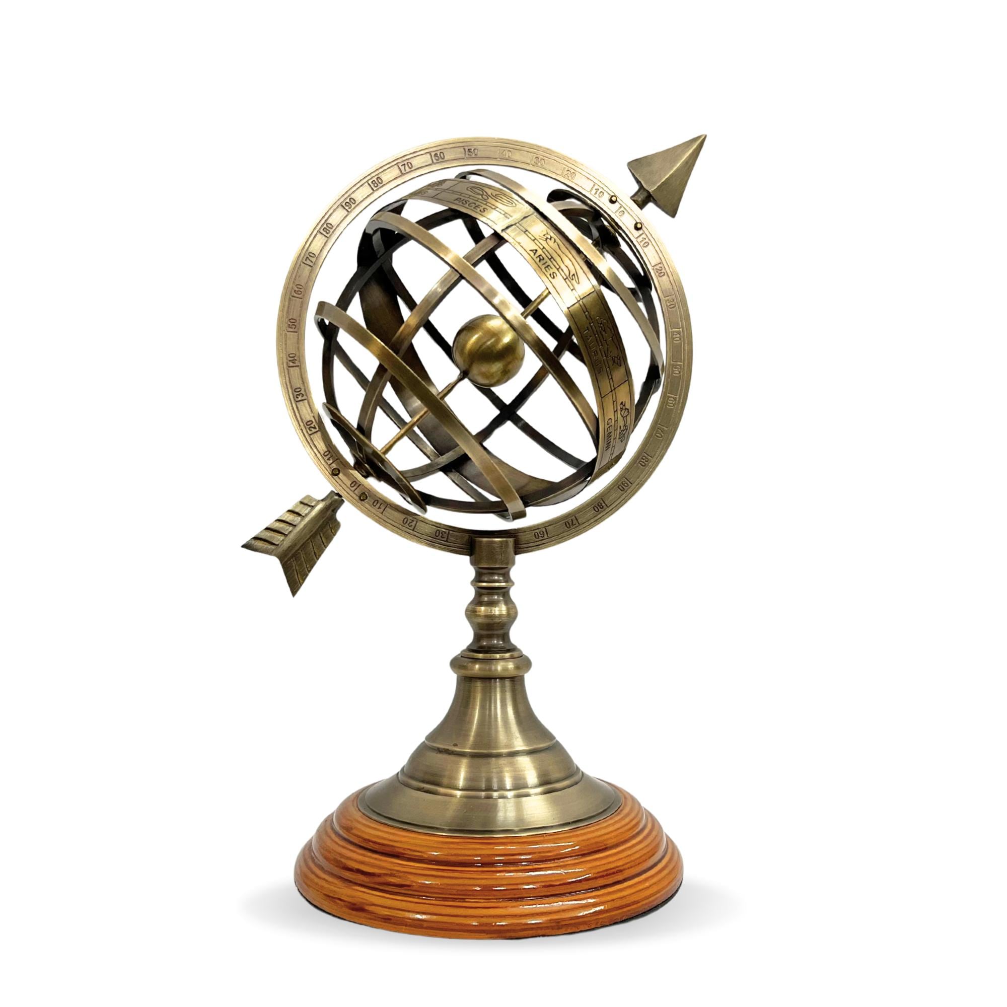 Handcrafted Brass Armillary Sphere Globe with Arrow on Rosewood Base view 2