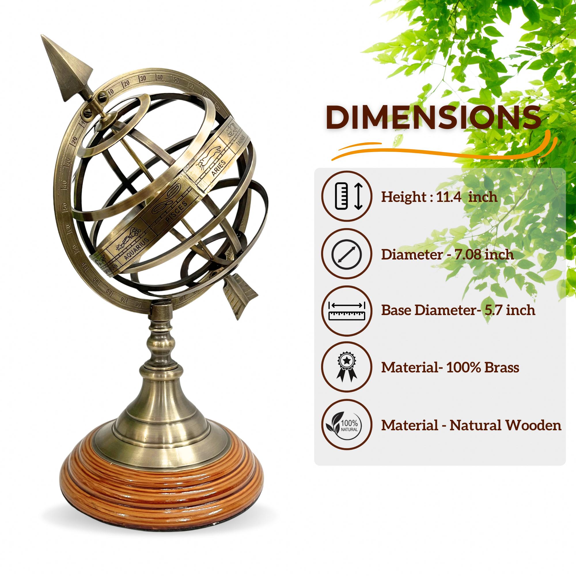 Handcrafted Brass Armillary Sphere Globe with Arrow on Rosewood Base view 3