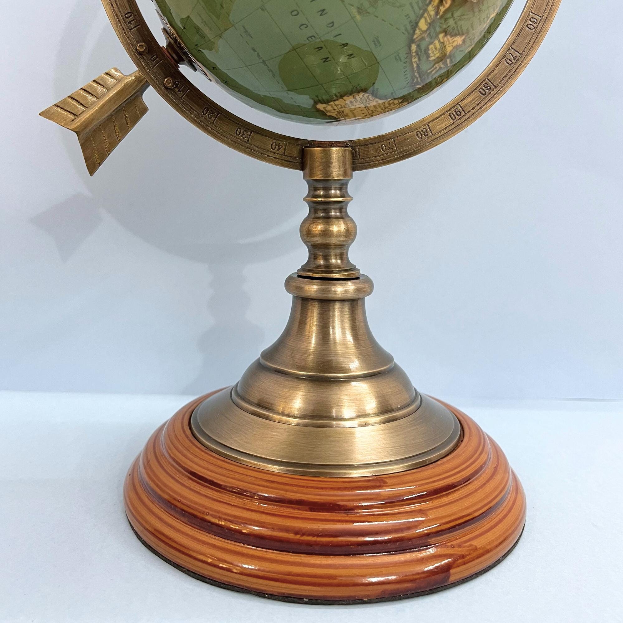 Brass Armillary Globe with Green World Map and Arrow view 3