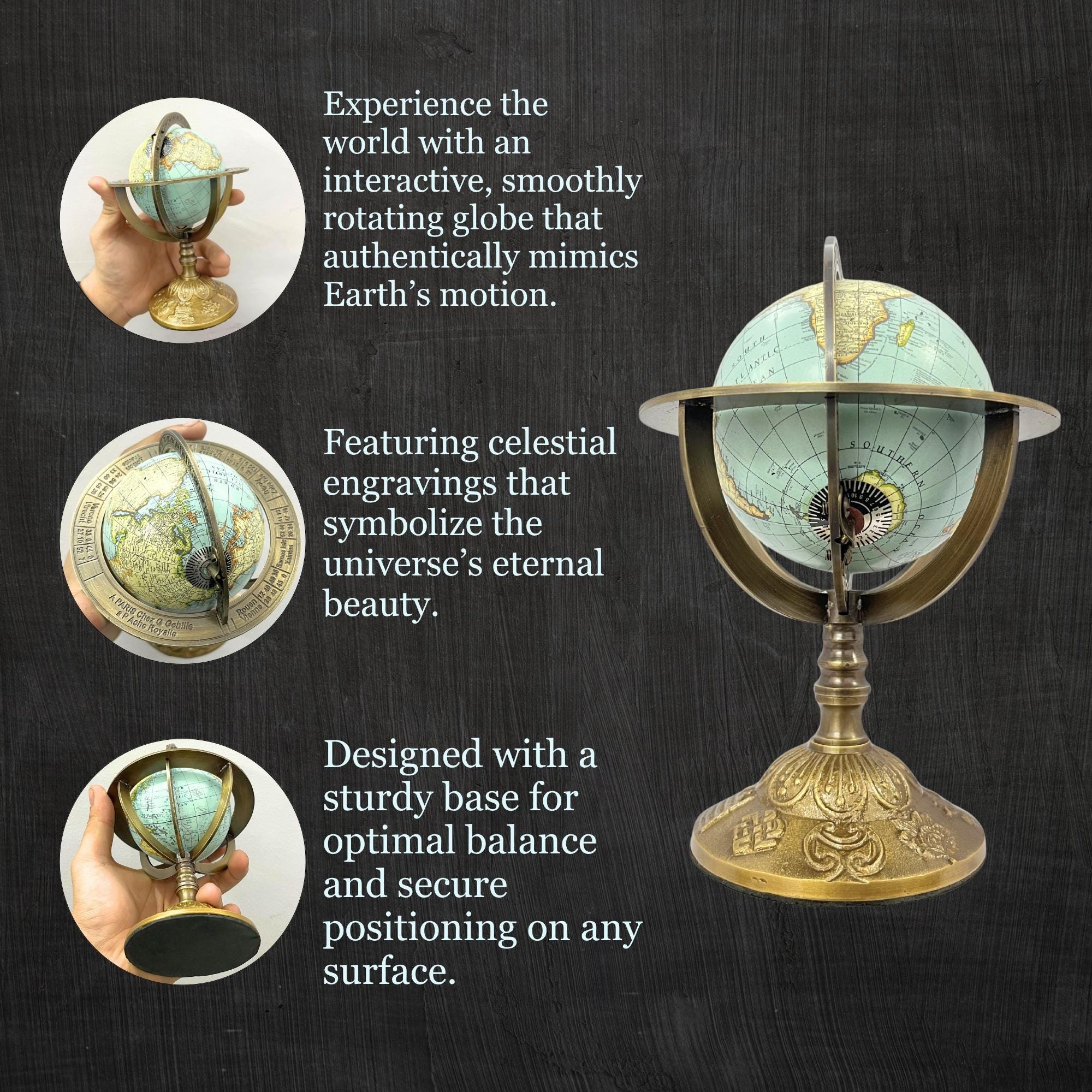 Brass Armillary Sphere with Brass Floral Base view 5