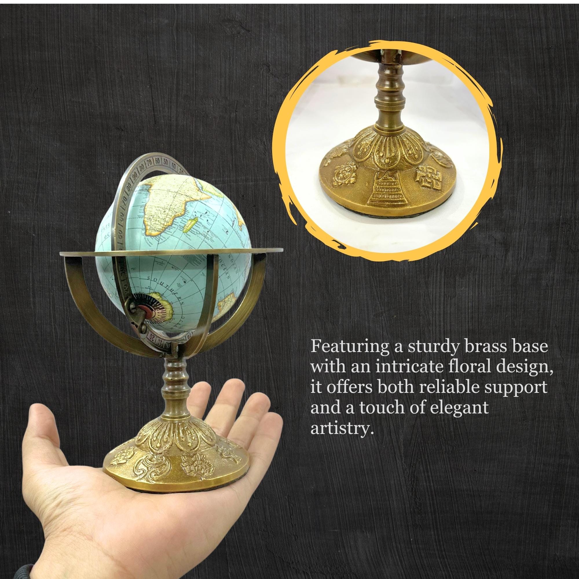 Brass Armillary Sphere with Brass Floral Base view 7