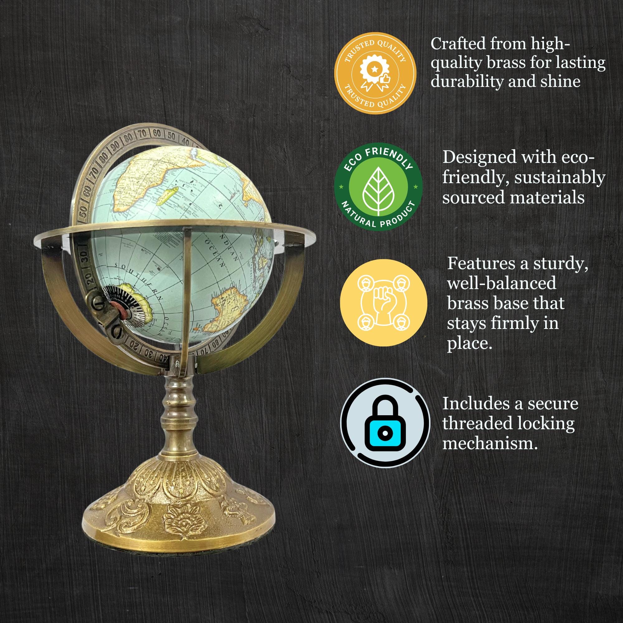 Brass Armillary Sphere with Brass Floral Base view 8