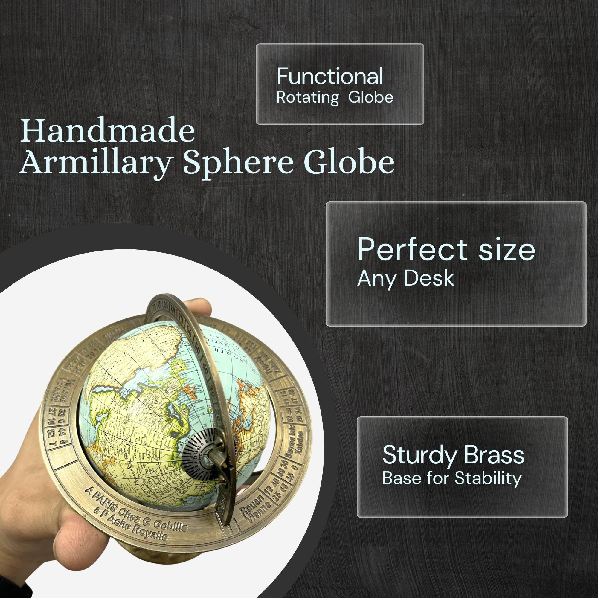 Brass Armillary Sphere with Brass Floral Base view 9