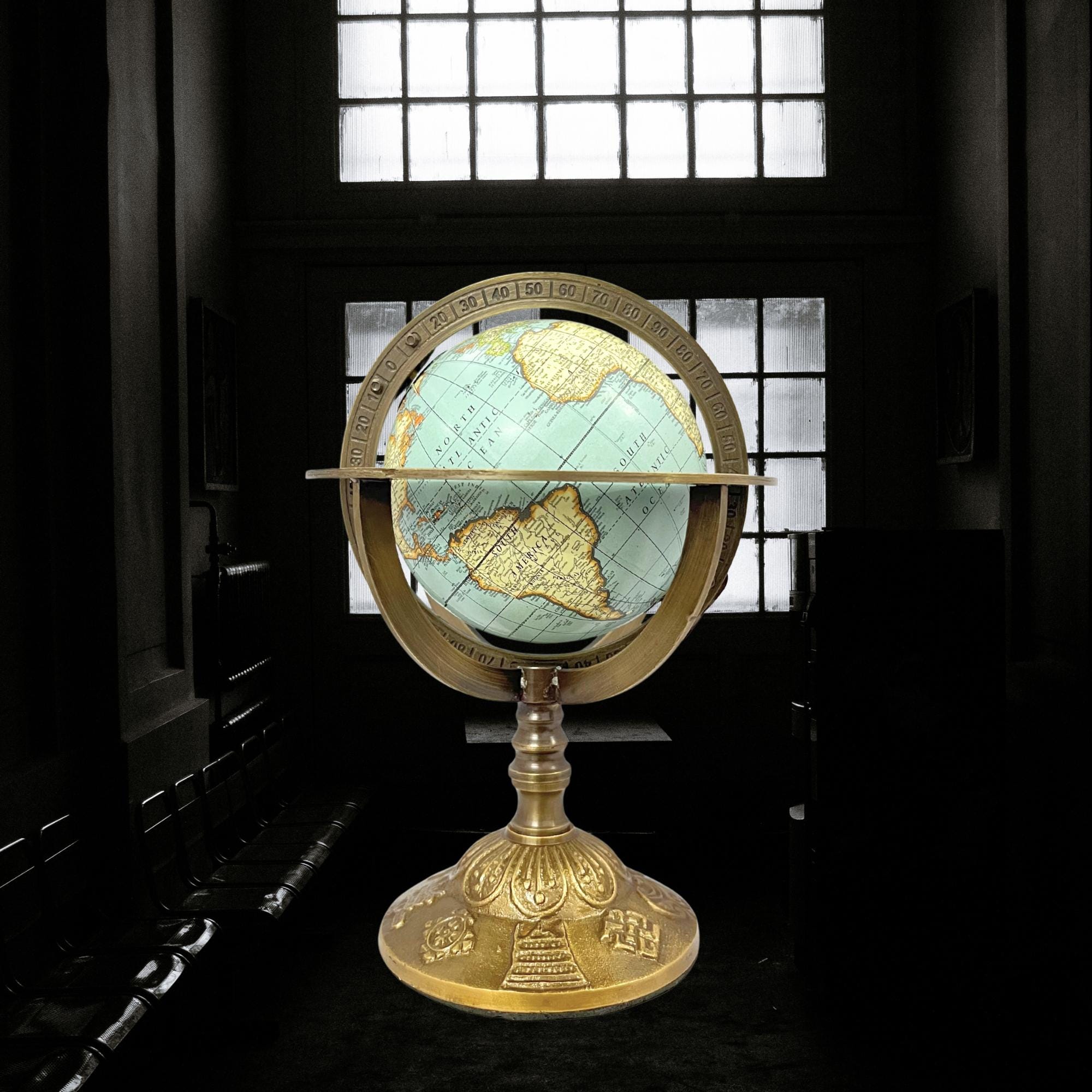 Brass Armillary Sphere with Brass Floral Base view 10