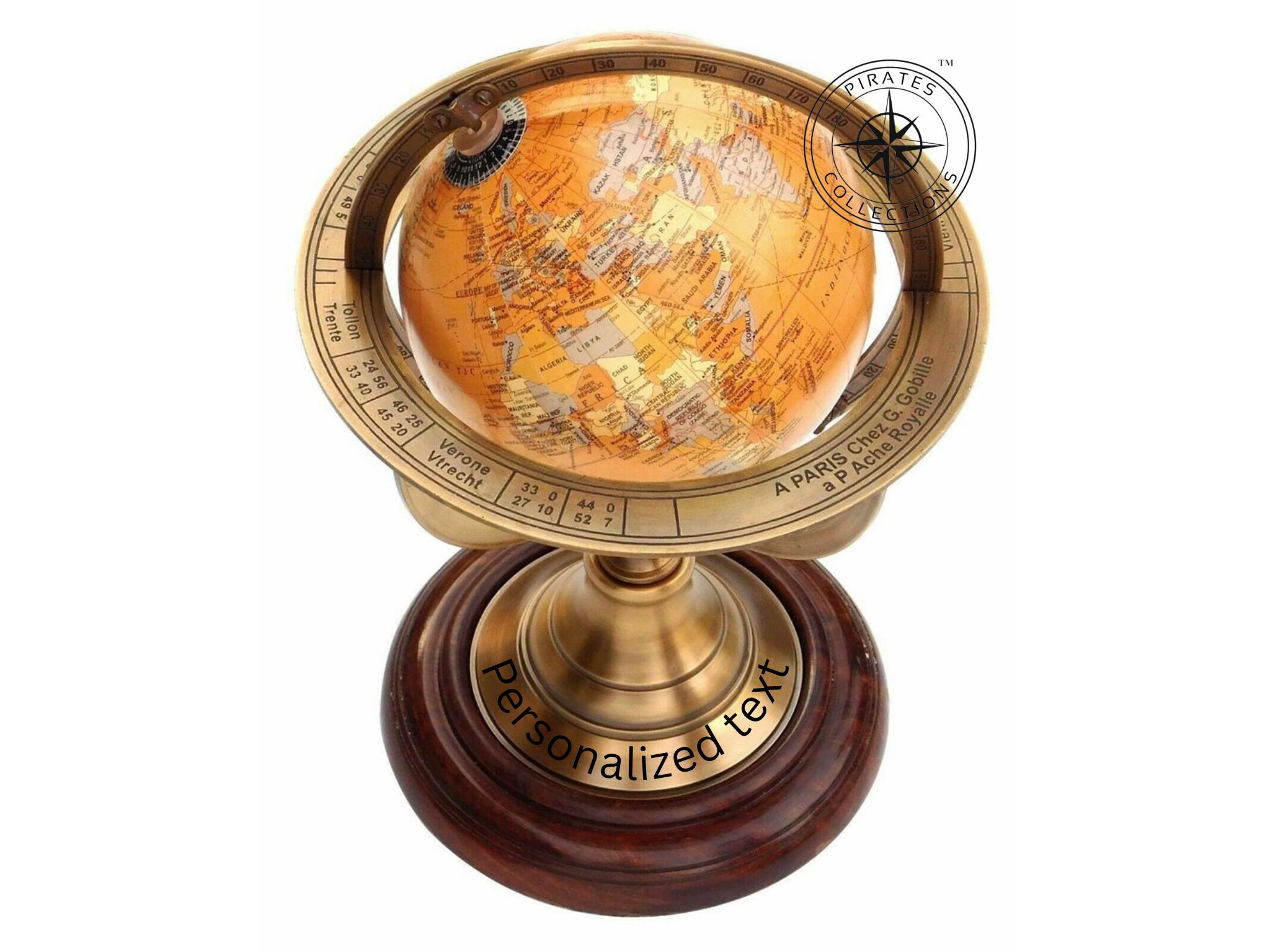 Brass Armillary Globe with Orangish World Map on Rosewood Base view 2