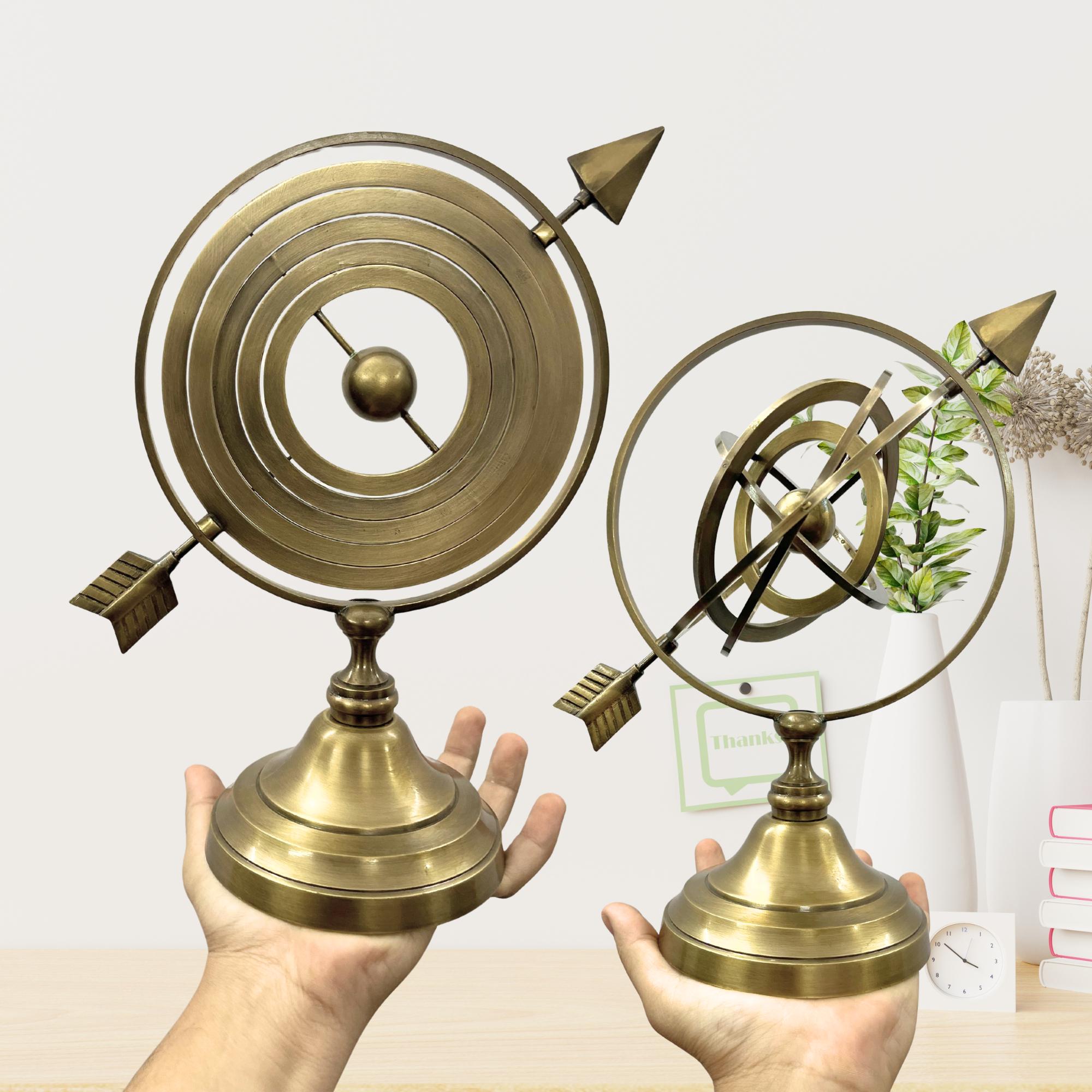 Brass Armillary Sphere with Pierced Arrow on Astrolabe Base view 3