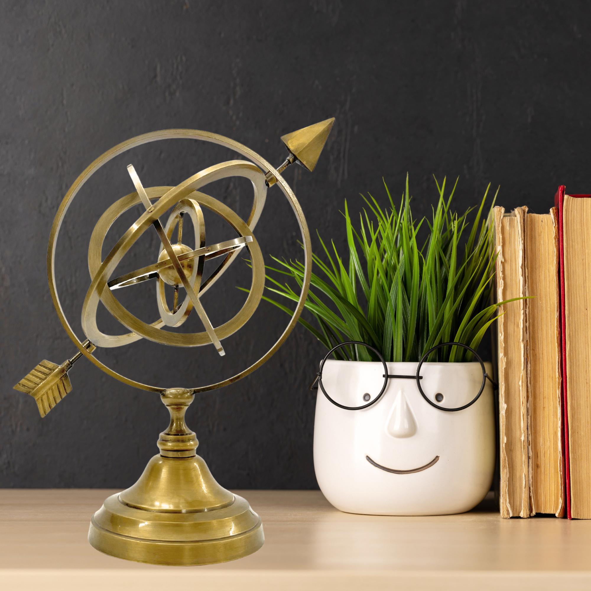 Brass Armillary Sphere with Pierced Arrow on Astrolabe Base view 7