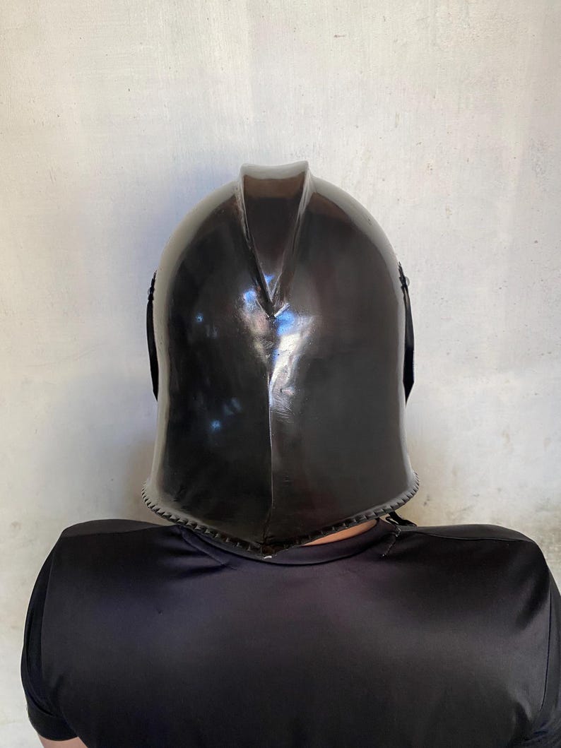 Blackened Steel Barbuta Helmet view 2