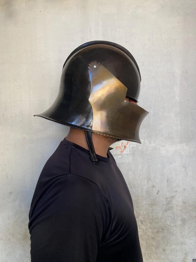 Blackened Steel Barbuta Helmet view 3