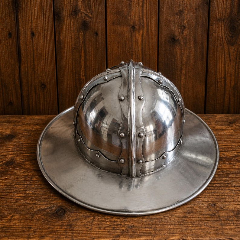 Medieval Kettle Hat Helmet — 18-Gauge Steel Wearable view 5