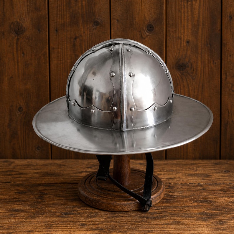 Medieval Kettle Hat Helmet — 18-Gauge Steel Wearable view 7