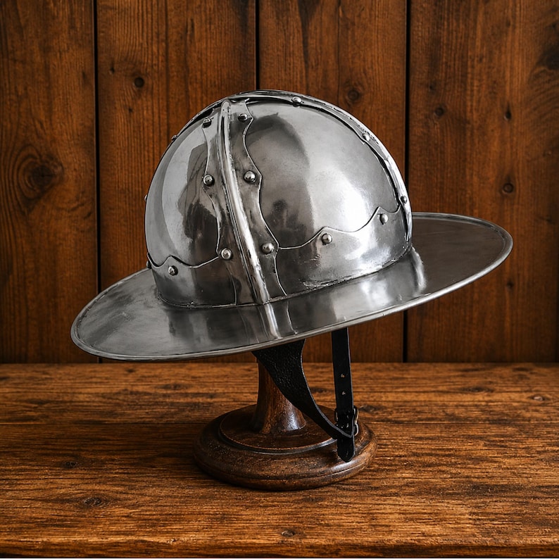 Medieval Kettle Hat Helmet — 18-Gauge Steel Wearable view 9