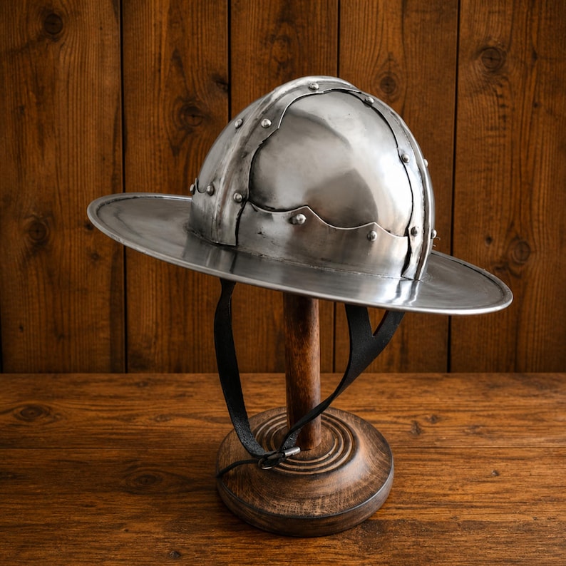 Medieval Kettle Hat Helmet — 18-Gauge Steel Wearable view 11