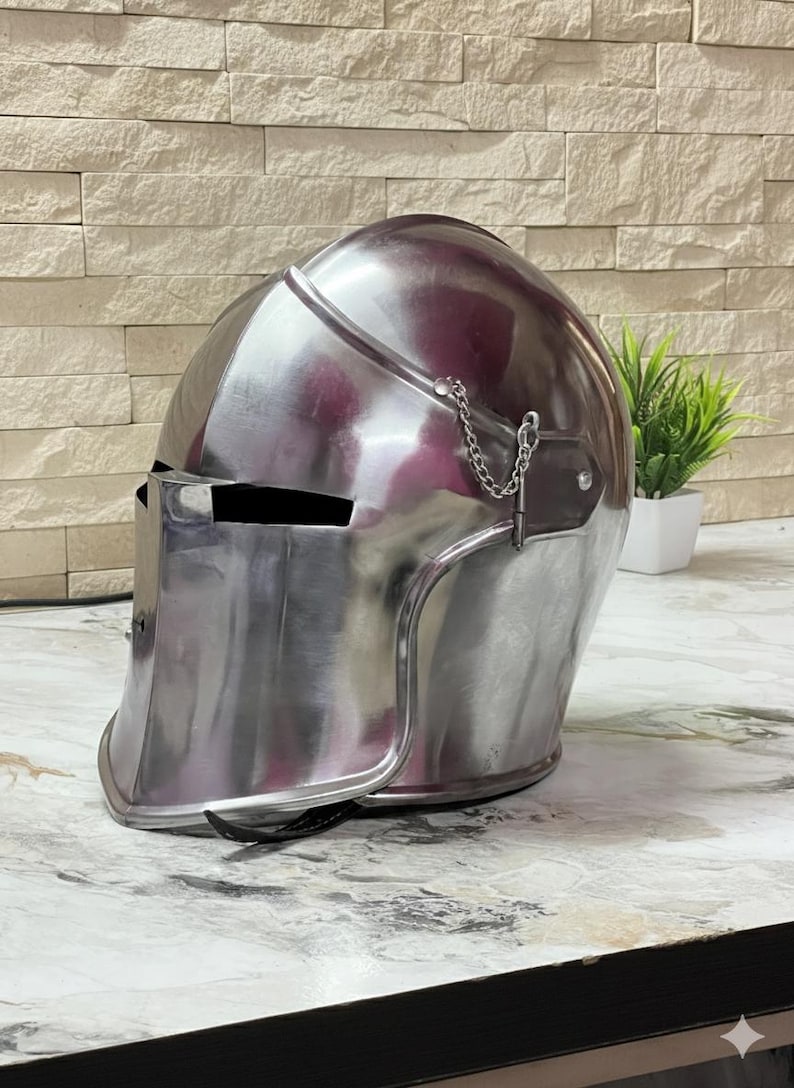 Steel Knight Helmet — Crusader Barbuta view 2