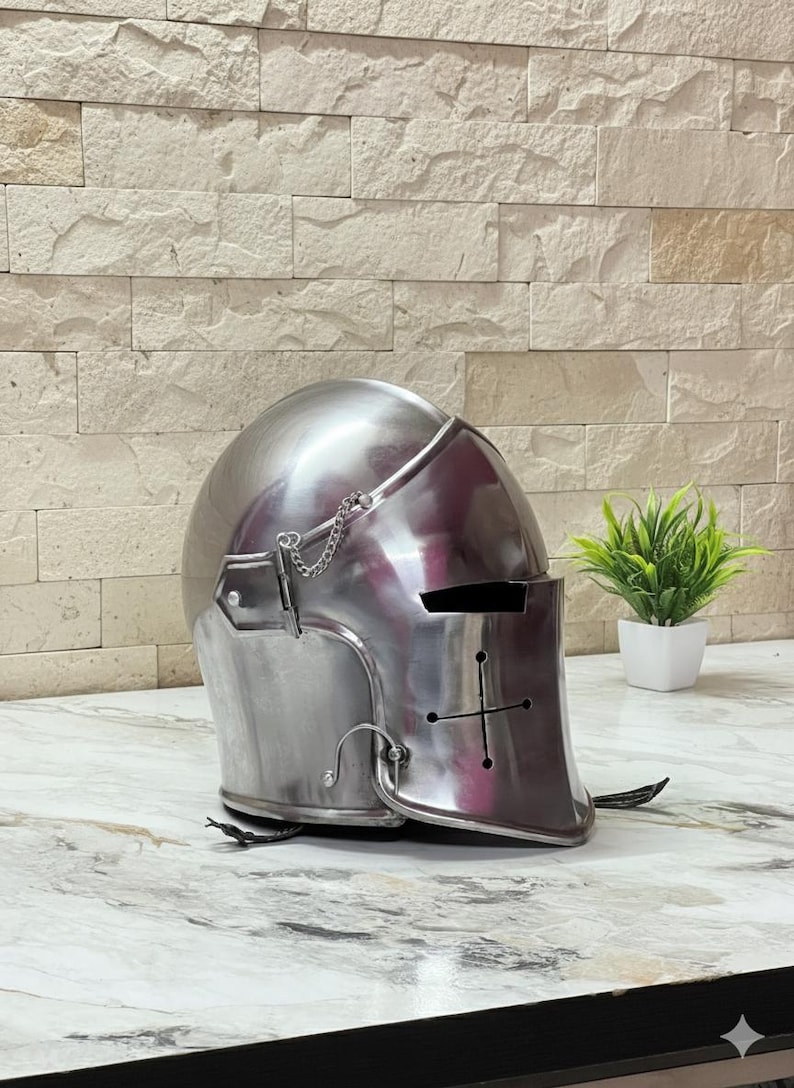 Steel Knight Helmet — Crusader Barbuta view 5